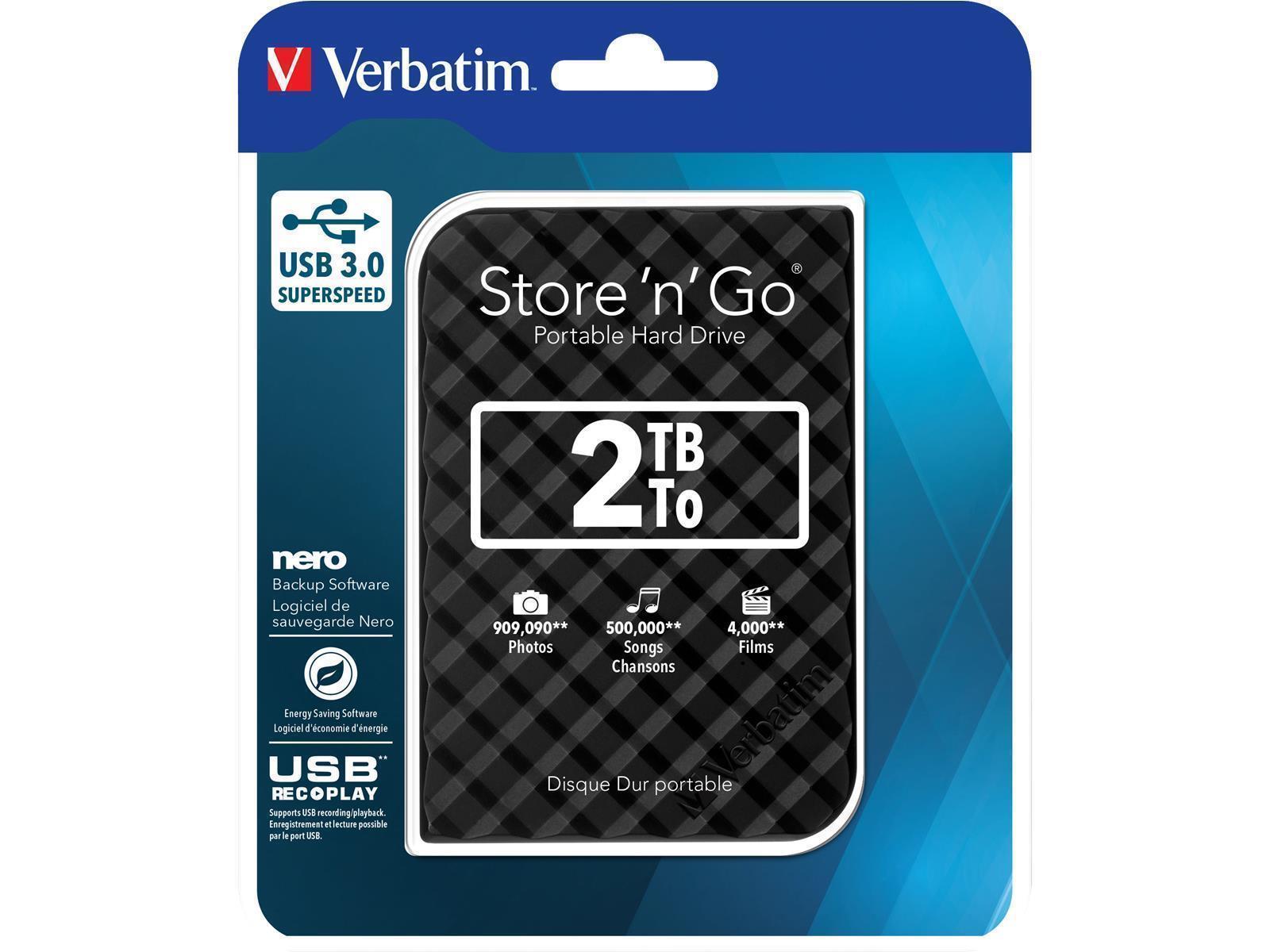 Externe Festplatte ''Store 'n' Go'' Verbatim, 2 TB Speicher, USB 3.0, inkl. Kabel