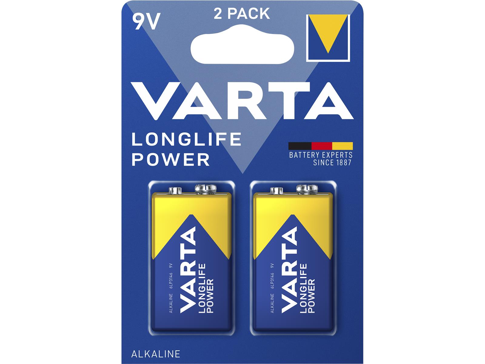 9V-Block Batterie VARTA ''Longlife Power'' Alkaline, 6LR61, 2er Pack