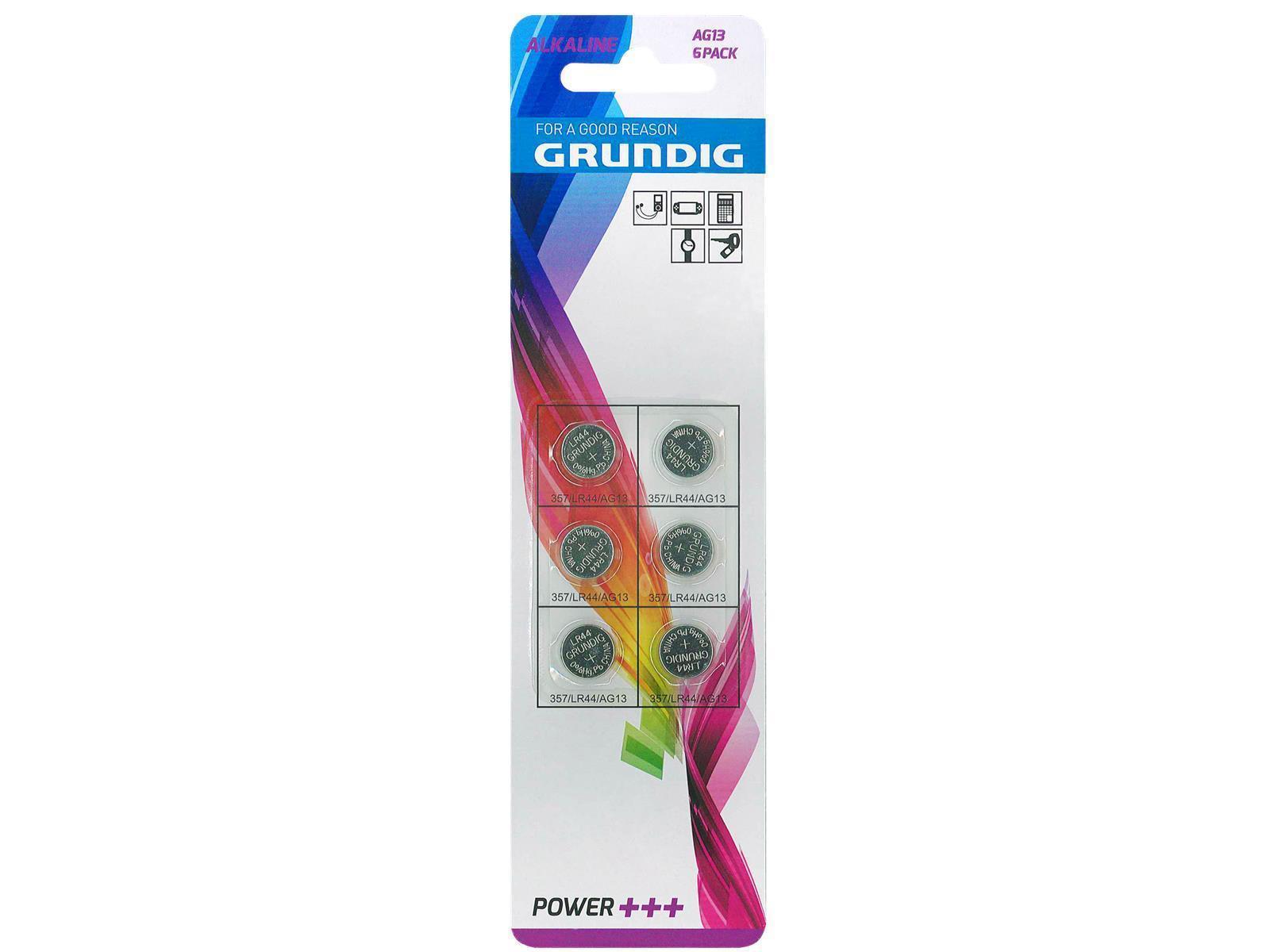 Knopfzelle GRUNDIG, AG13, 1,5V, Alkaline, 6er-Blister