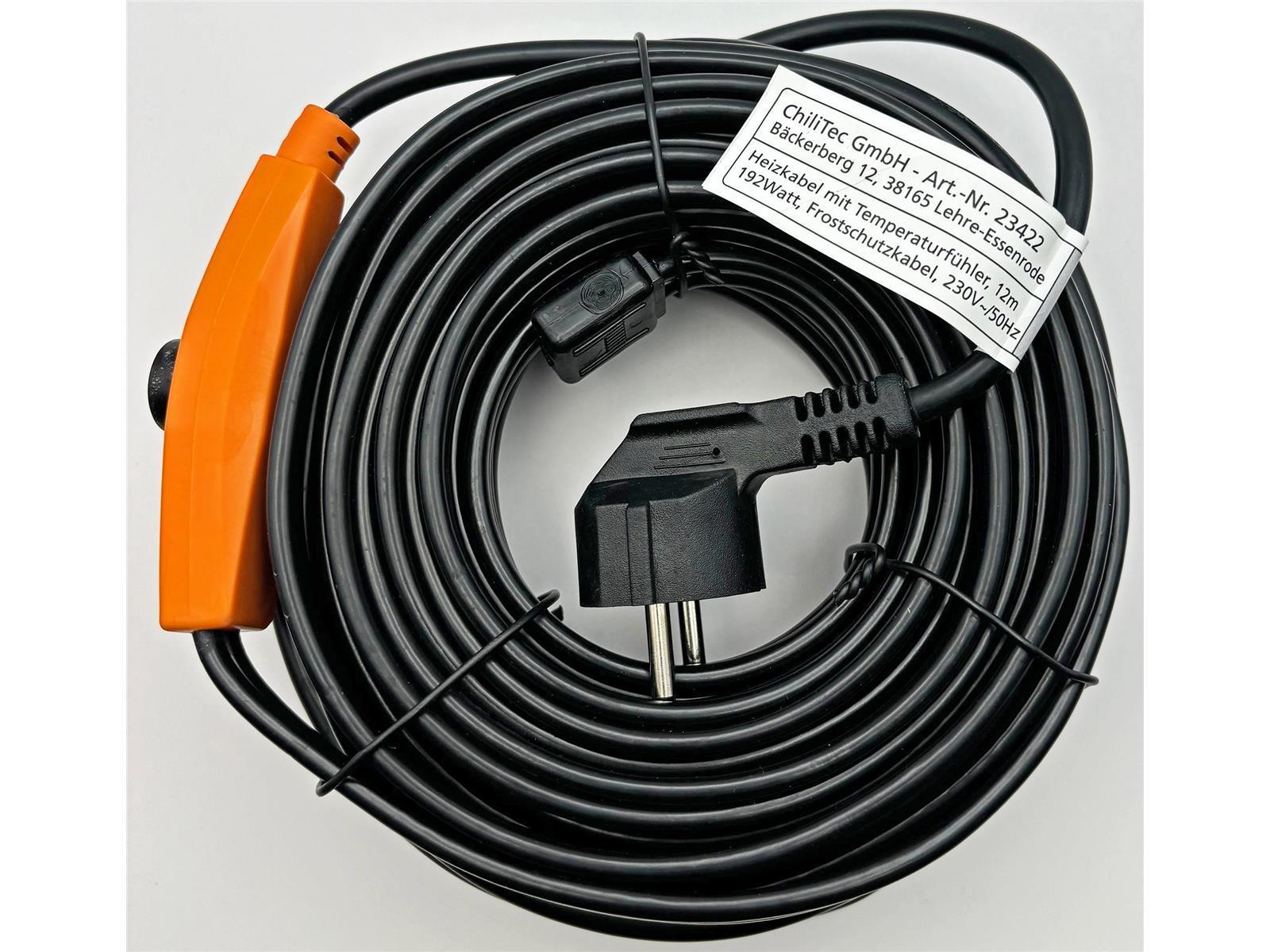 Heizkabel mit Temperaturfühler, 12m 192Watt, Frostschutz für Wasserleitungen