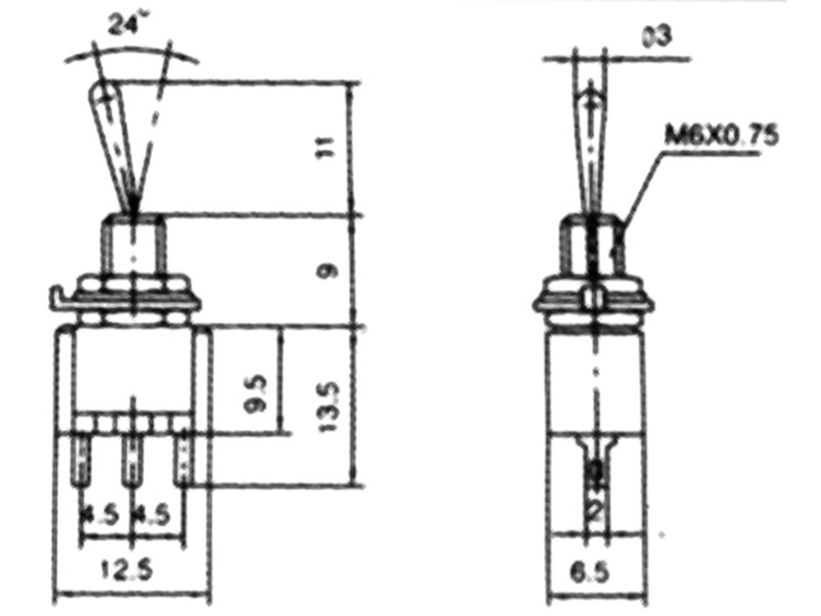 Miniatur-Kippschalter McPower, 250V/3A, 3-polig, 2 Stellungen: EIN / EIN