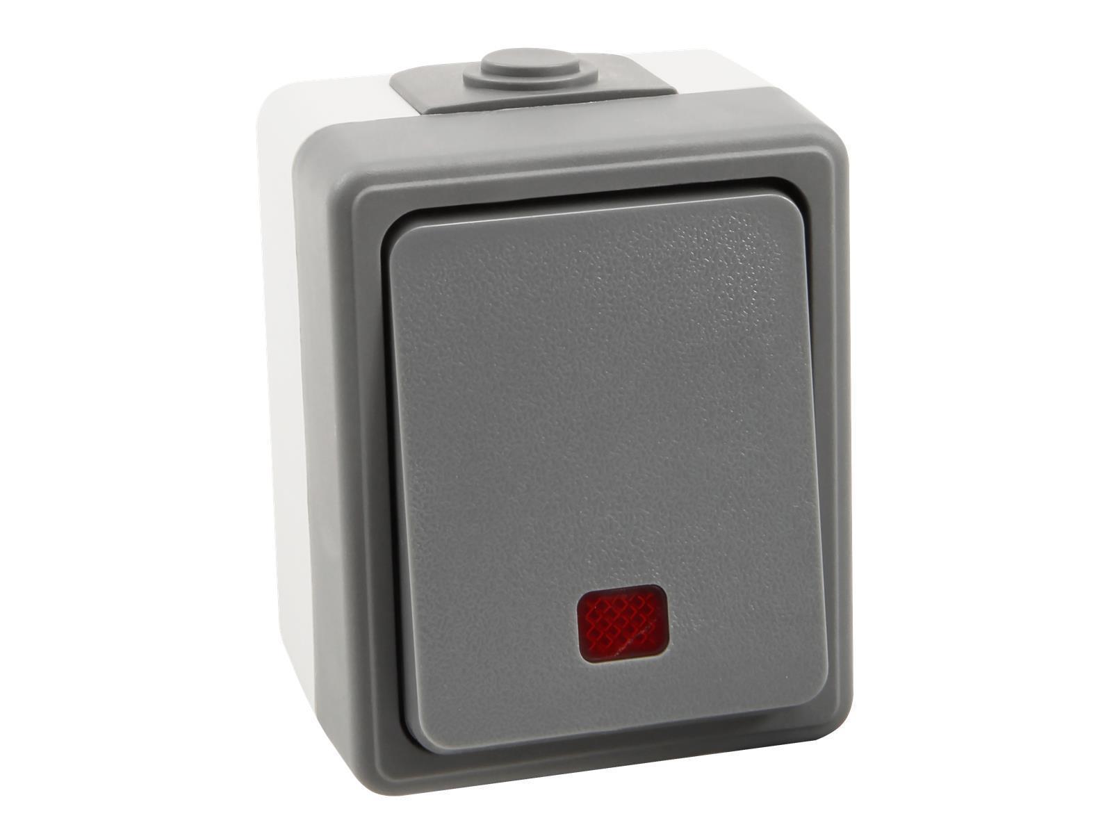 Feuchtraum Orientierungs-Schalter McPower ''Secure'', 250V~/10A, IP44, AP, grau