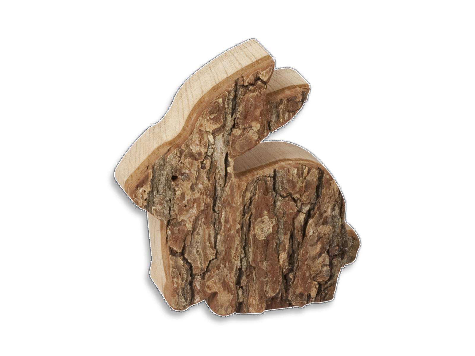 Dekoartikel Hase mit Rinde aus Holz 11 cm