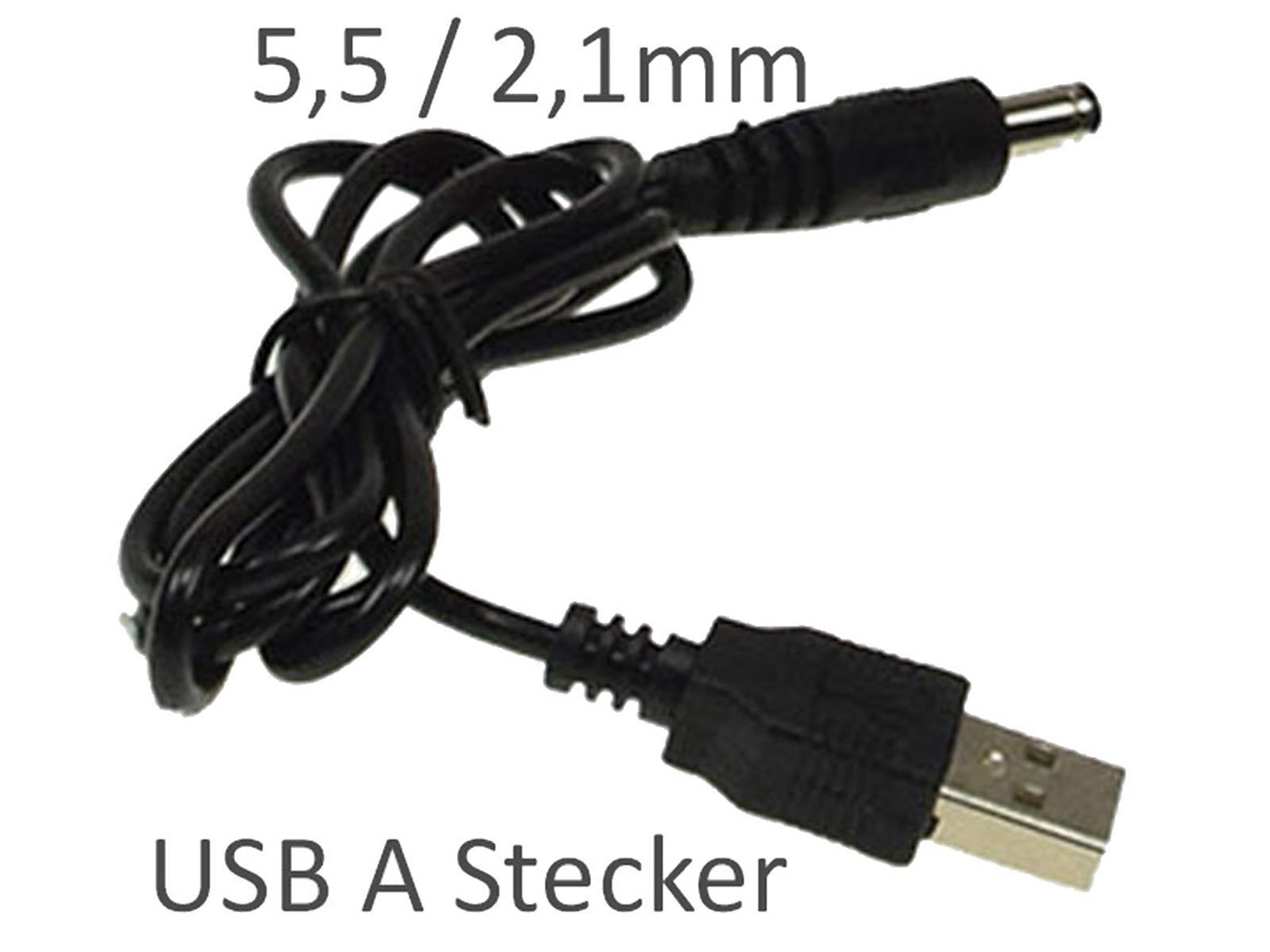 Anschlusskabel USB auf Hohlstecker, 1mUSB A auf 5,5 / 2,1mm