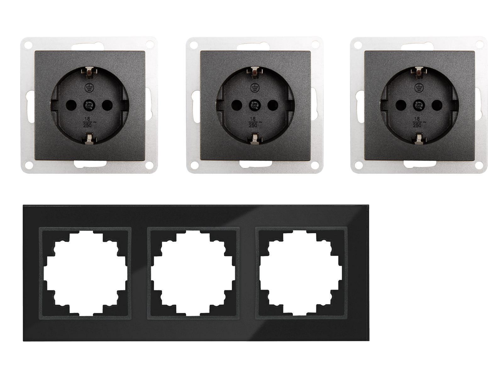 Steckdosen Set McPower Flair ''Beginner 3S-Style'' anthrazit + Glasrahmen