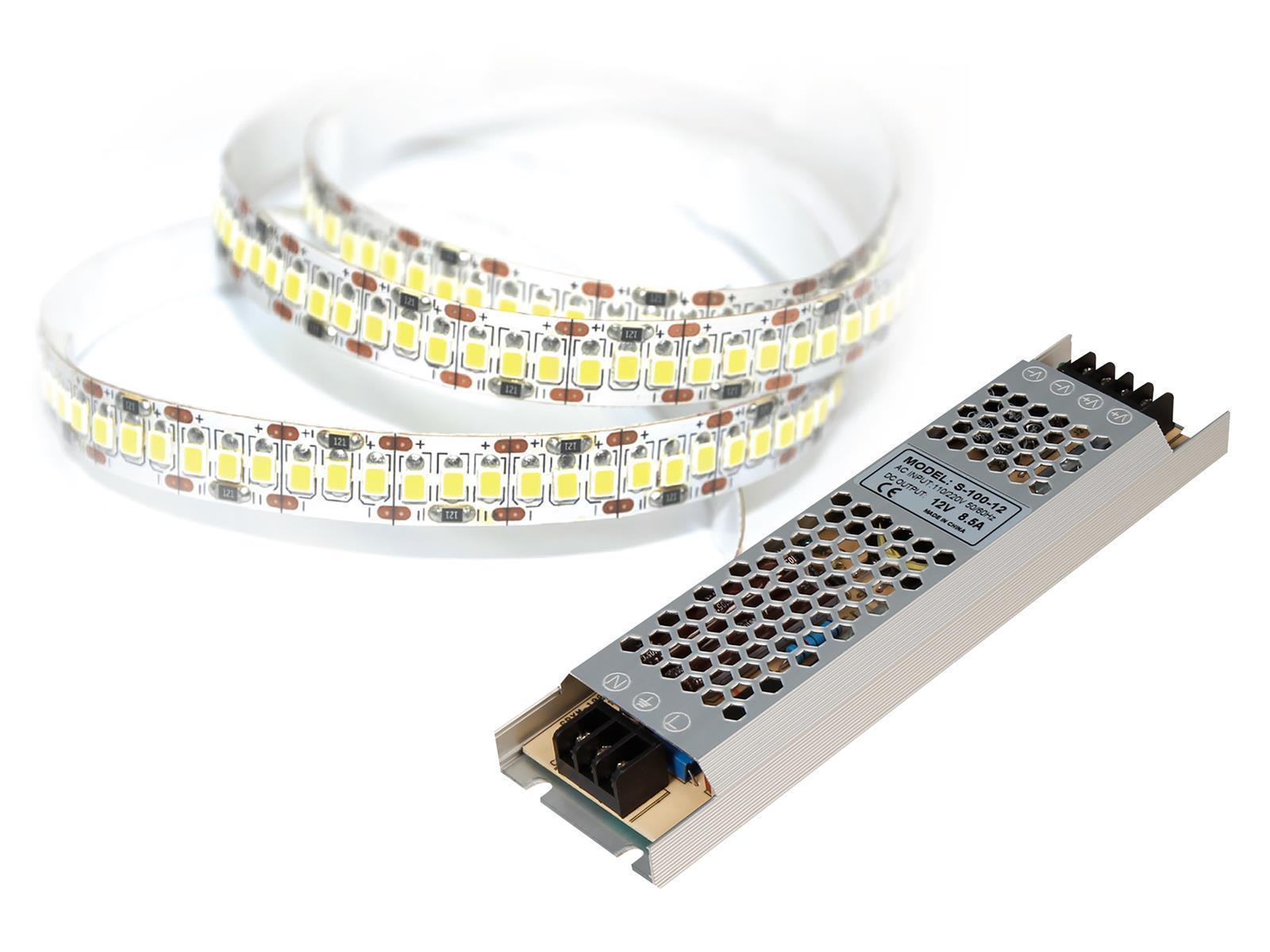LED-Stripe SET, 204LED/m, 1700lm/m, 18W/m, tageslichtweiß, 5m Rolle, 100W Trafo