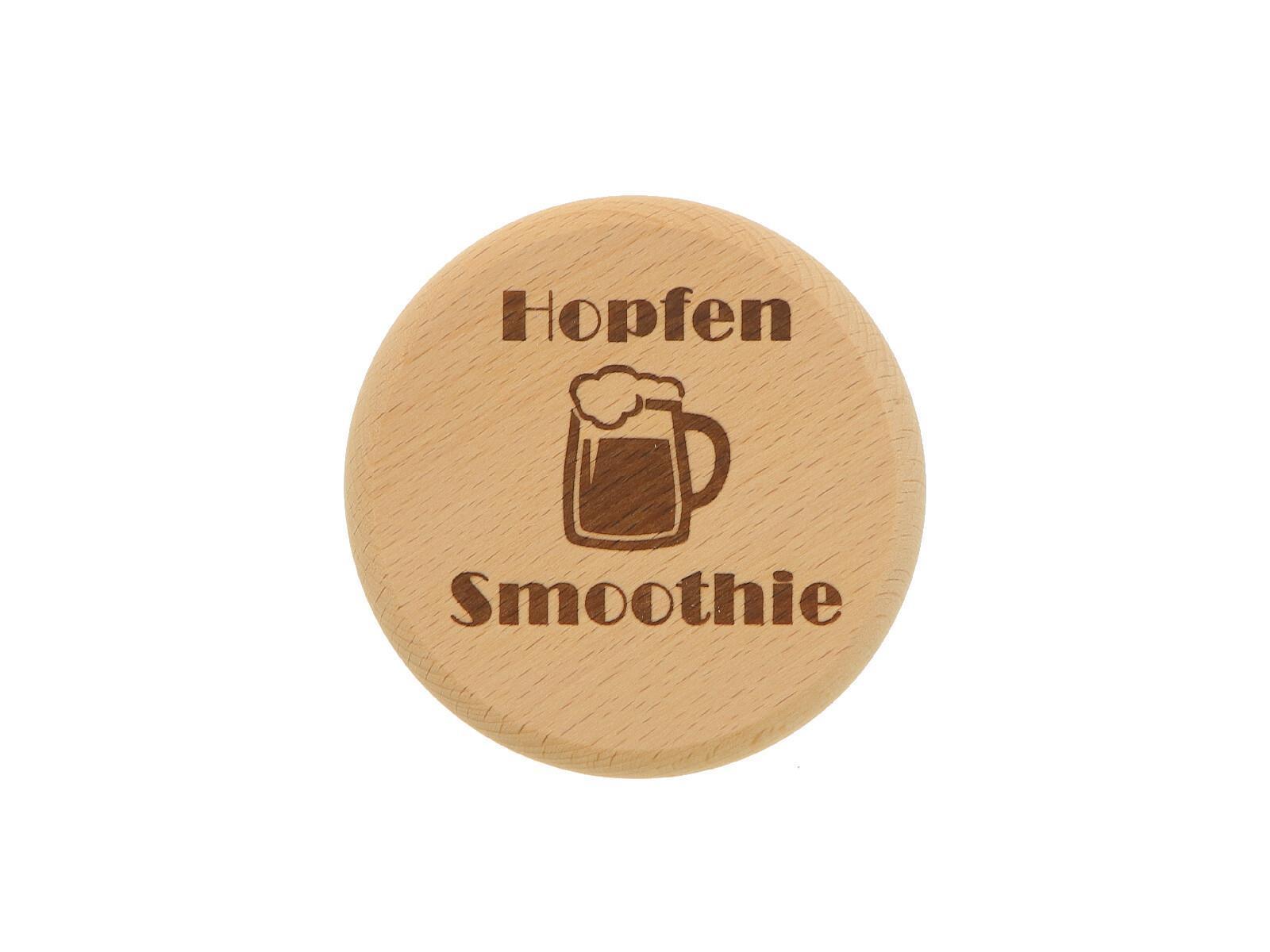 Bierglasdeckel mit Spruch Hopfen Smoothie" aus Holz 10 cm"