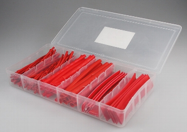 Schrumpfschlauch-Sortiment, 100-teiligin praktischer Box, rot
