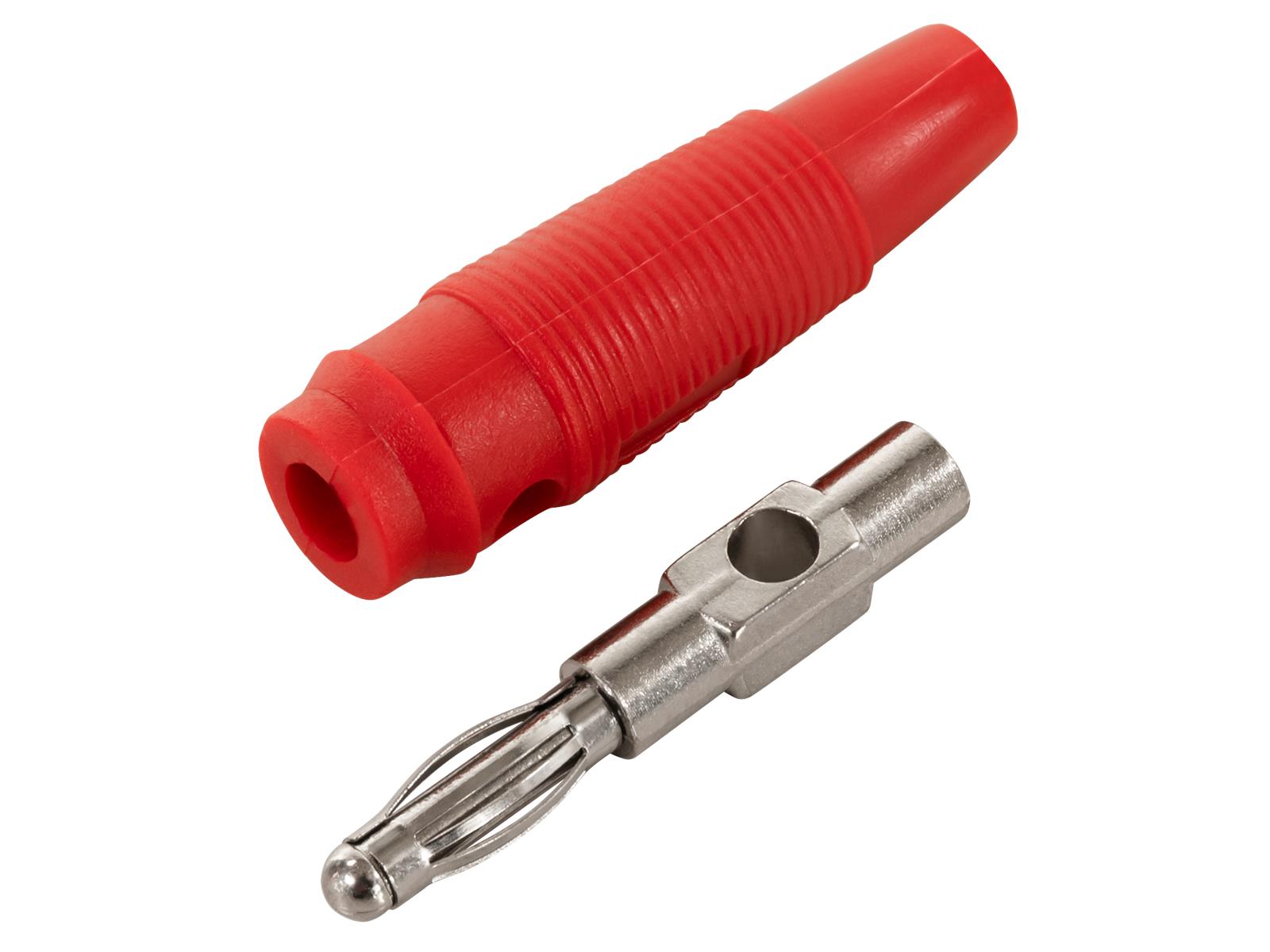 Bananen-Stecker McPower, 4 mm, Querloch, Druckfeder, rot