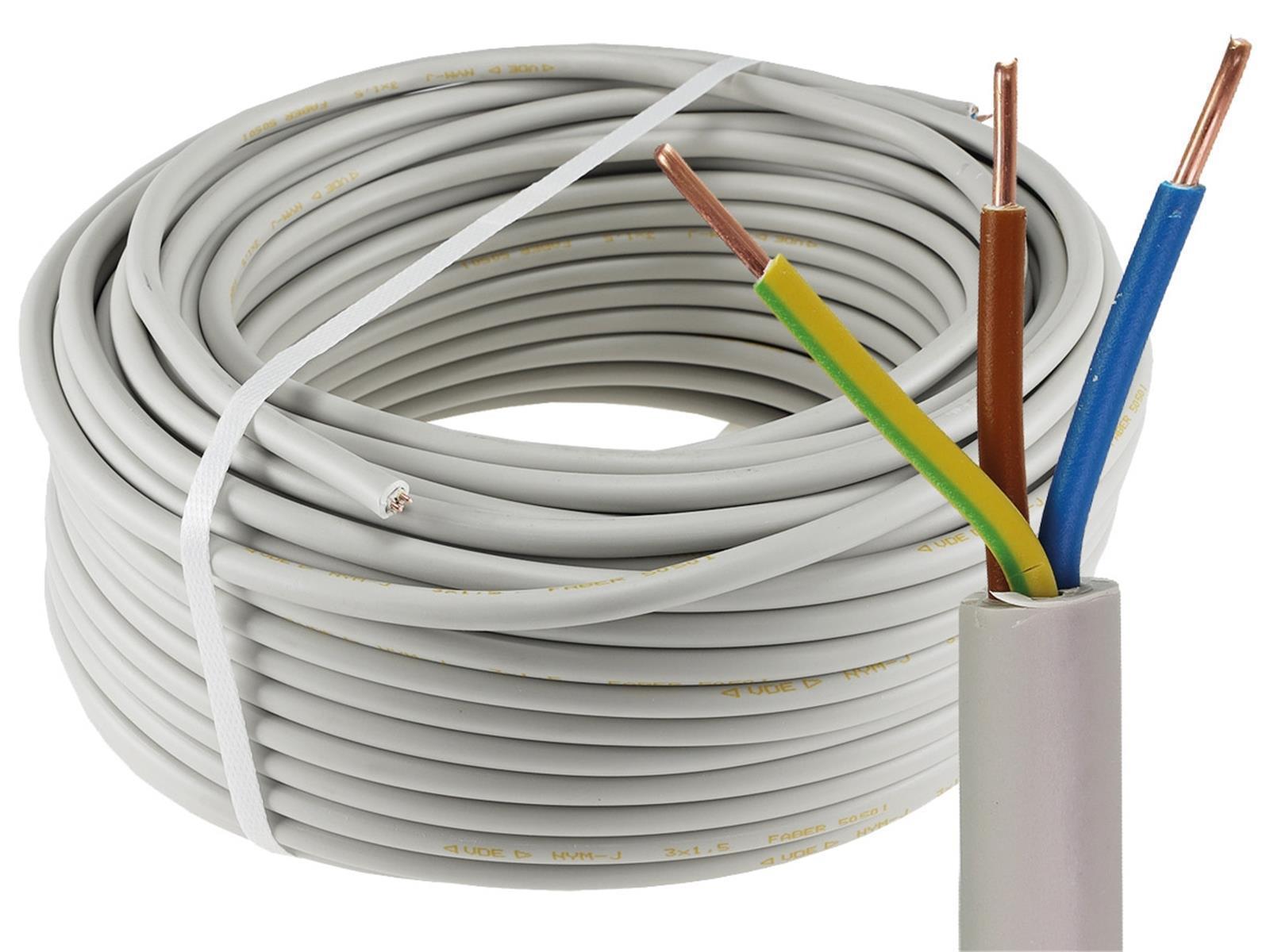Stromleitung "NYM-J", 50m, isoliert 3G2,5, grau, Außen-Ø 8,2mm, Ring
