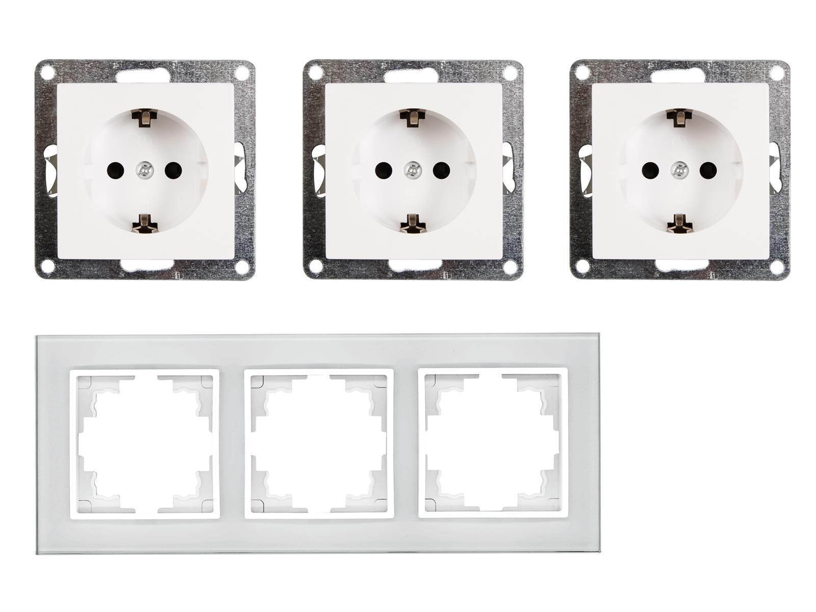 Steckdosen Set McPower Flair ''Beginner 3S-Style'' 4-teilig, weiß + Glasrahmen