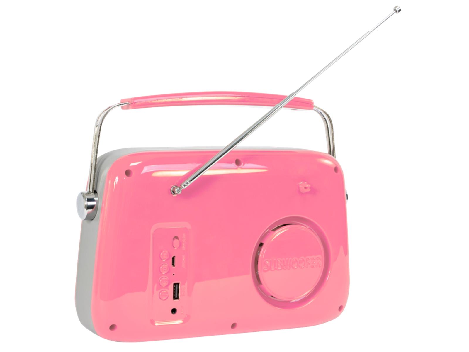Tragbares Nostalgie Radio ''FREESOUND-VR40P'' mit Bluetooth, USB & FM 30W, pink