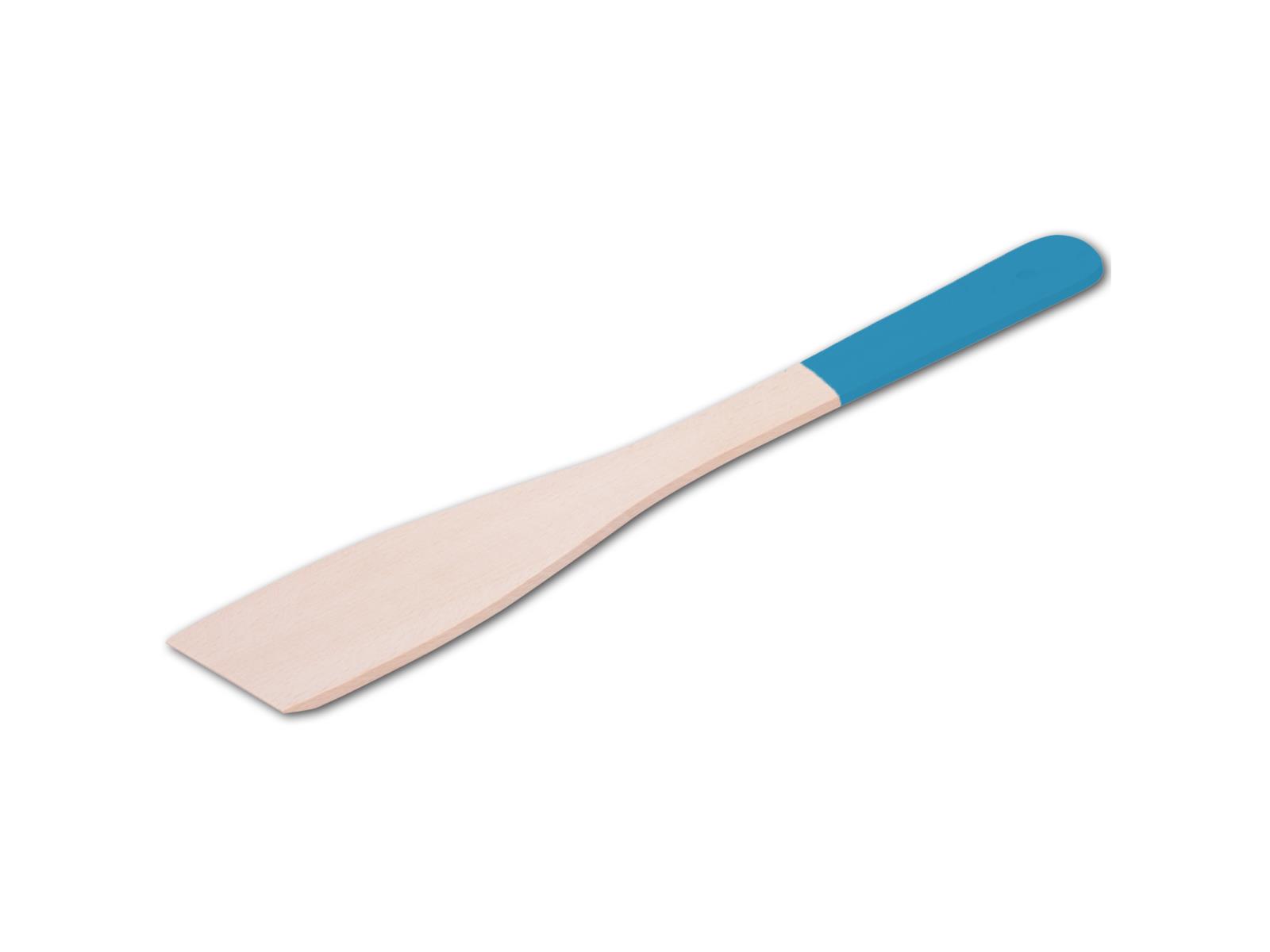 Pfannenwender, mit farbigem Griff, himmelblau, aus Holz 30 cm