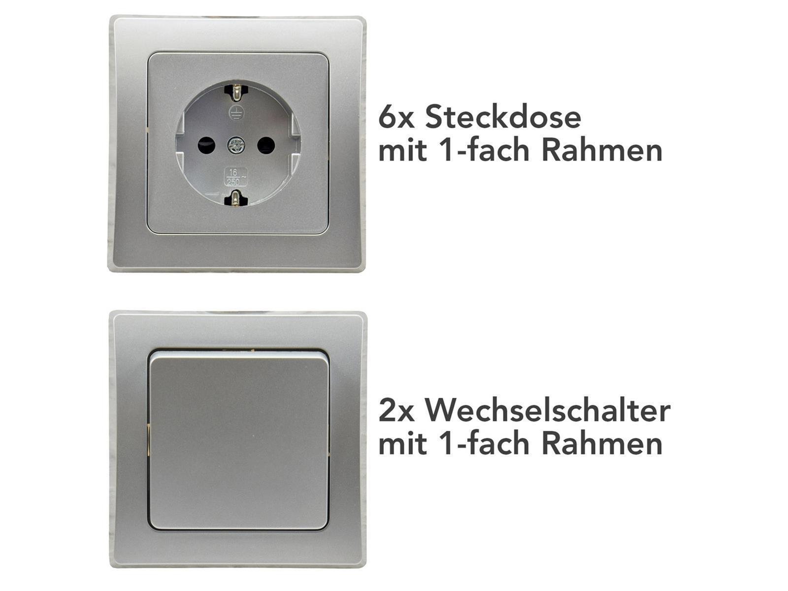 DELPHI Starter-Kit, 16-teilig, silber6x Steckdose, 2x Schalter, 8x Rahmen