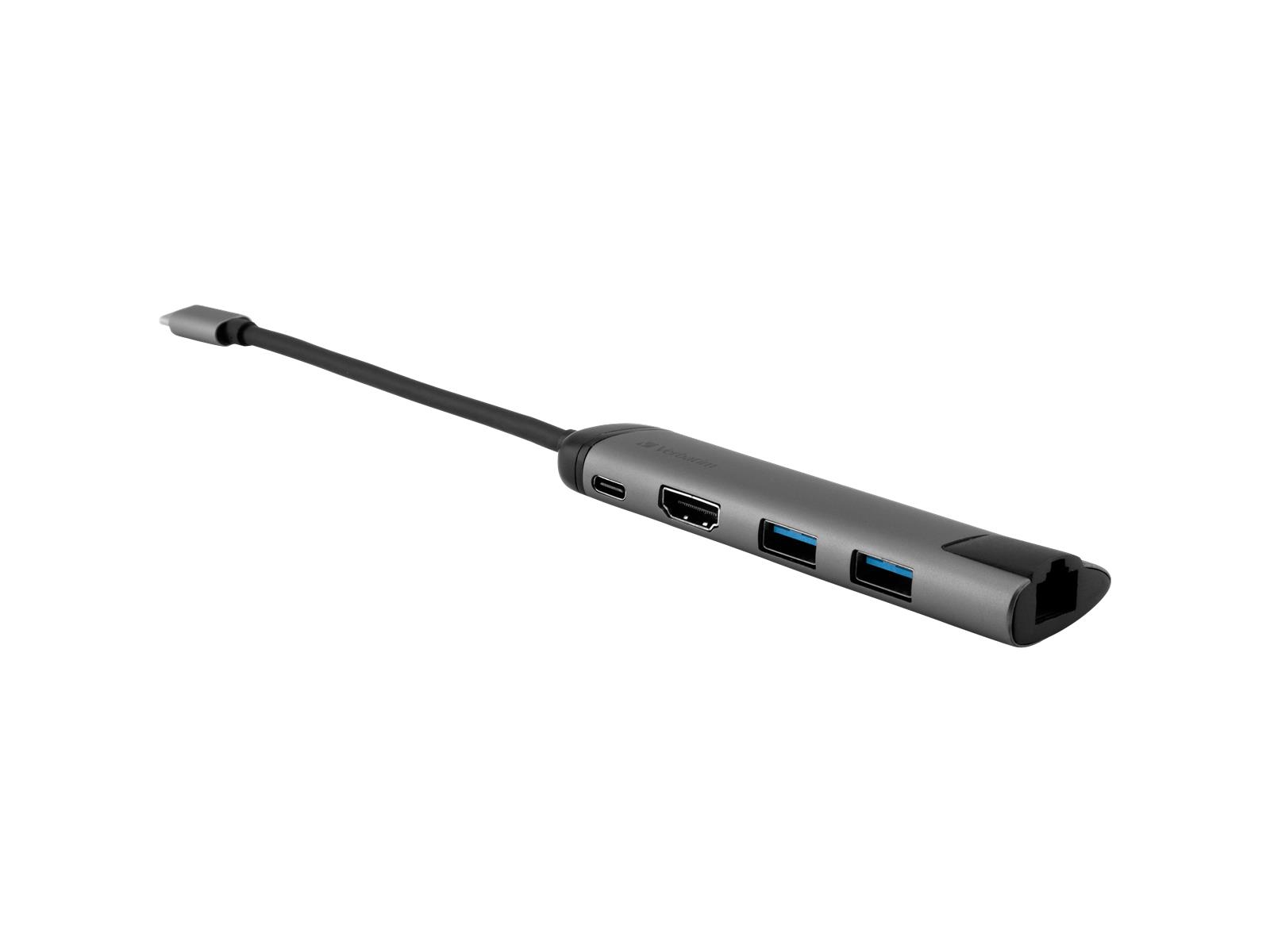 USB-C Multiport-Hub von Verbatim, USB 3.0, HDMI, SD, Ethernet, 15cm Kabel