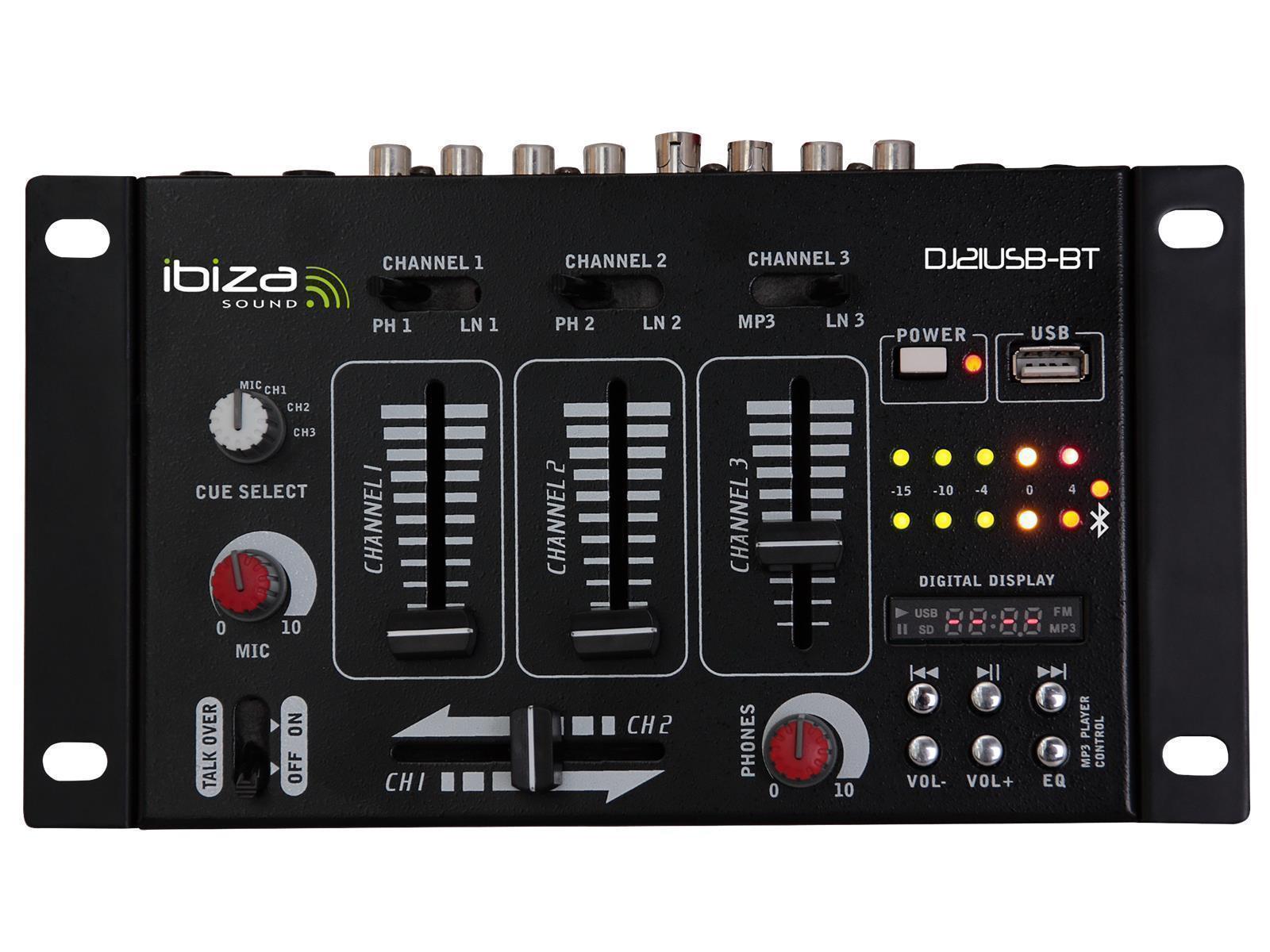 4-Kanal Mischpult IBIZA ''DJ21USB-BT'' Bluetooth, USB, 7 Eingänge
