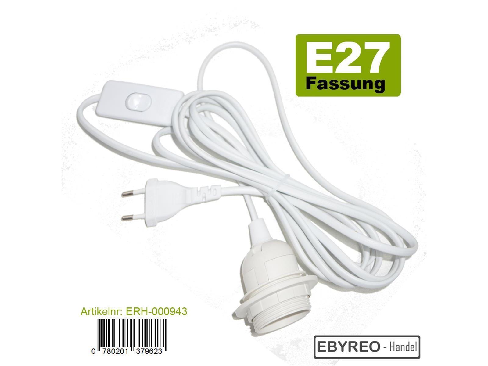 Lampenfassung max. 60W E27 Weiß 3,5m Kabel mit Stecker & Schalter