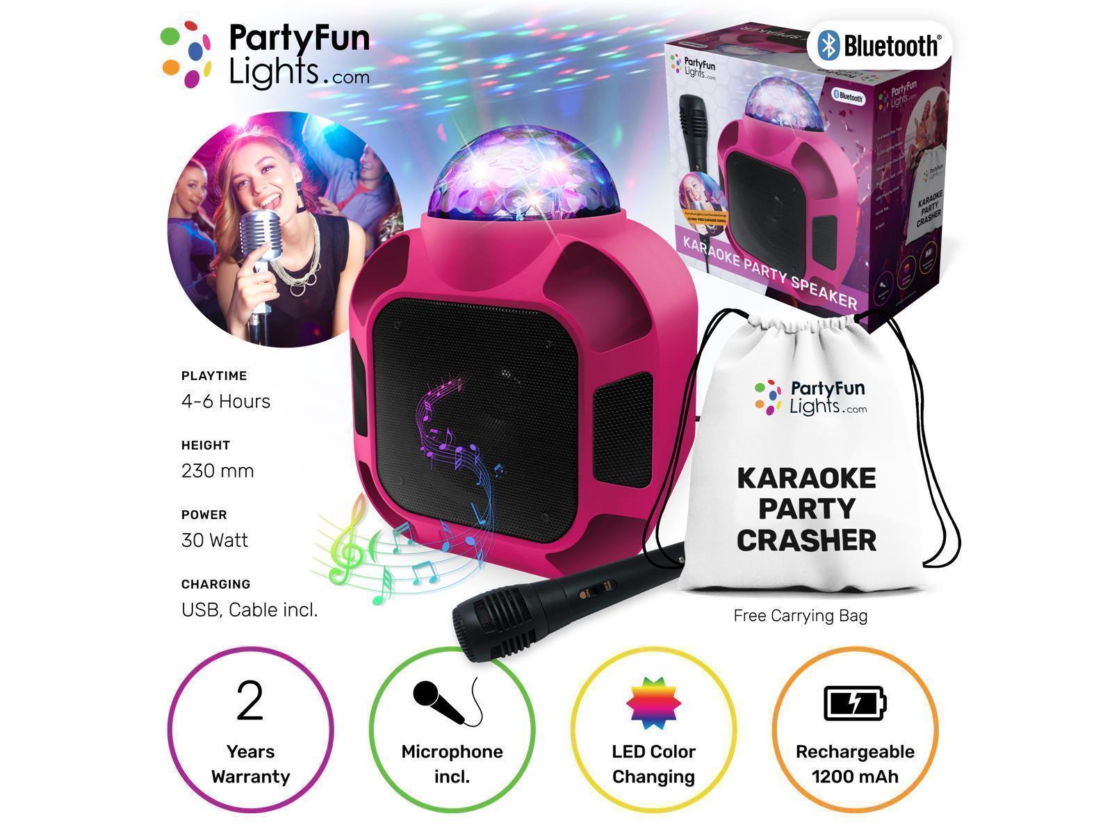 Bluetooth Karaoke- Lautsprecher, mit Mikrofon,12000mAh Akku, Mini USB, AUX, Pink