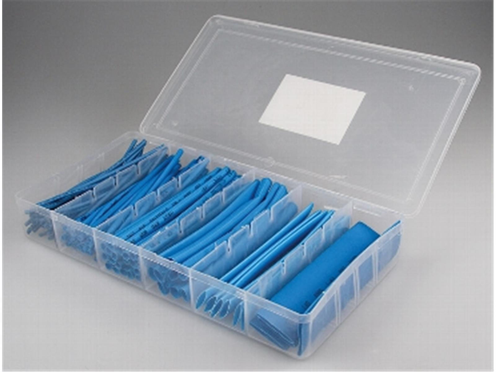 Schrumpfschlauch-Sortiment, 100-teilig in praktischer Box, blau