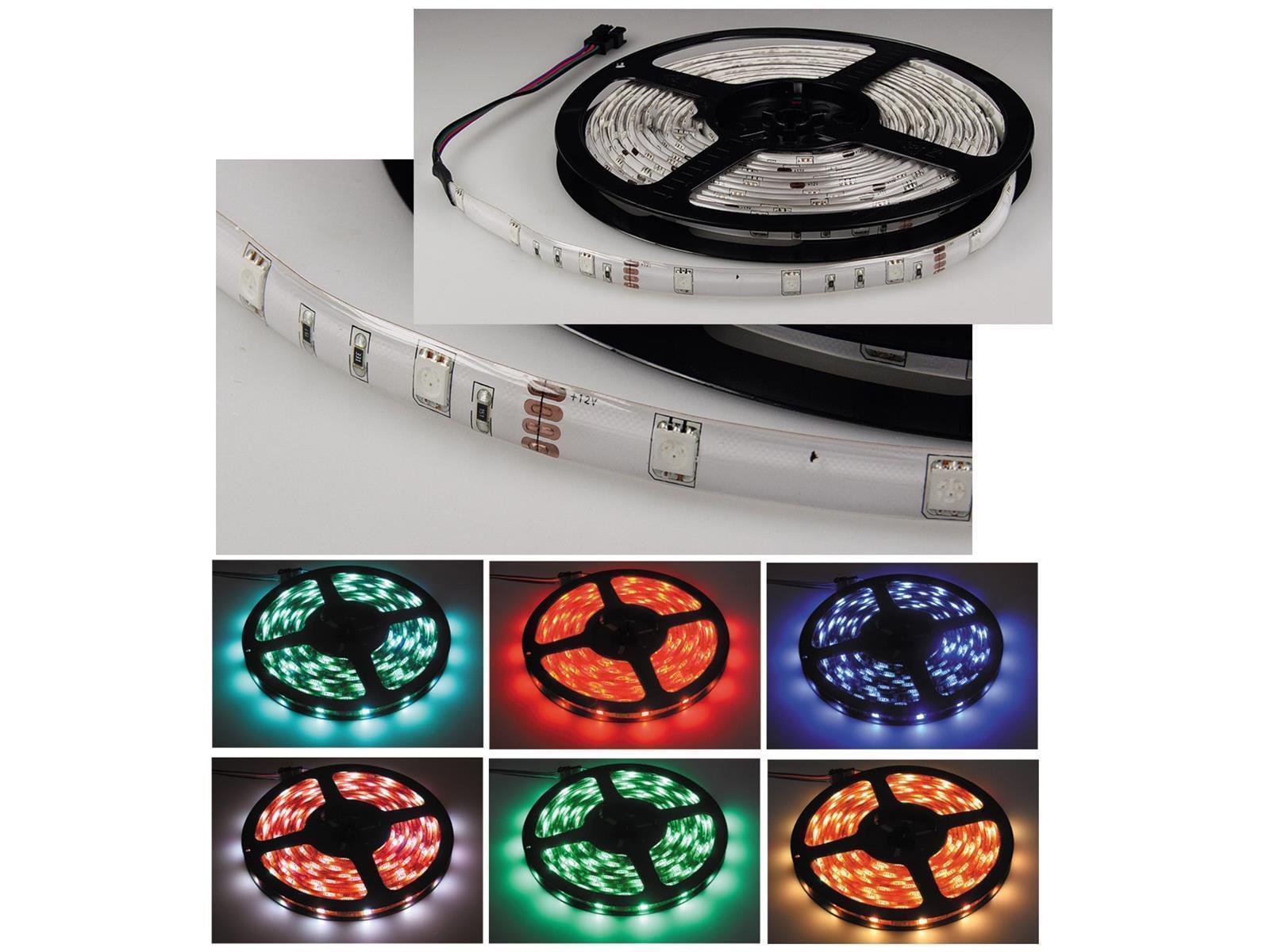 LED-Stripe RGB, 1m lang, 30 LEDs12V, 6,5W, IP44, weiße Platine