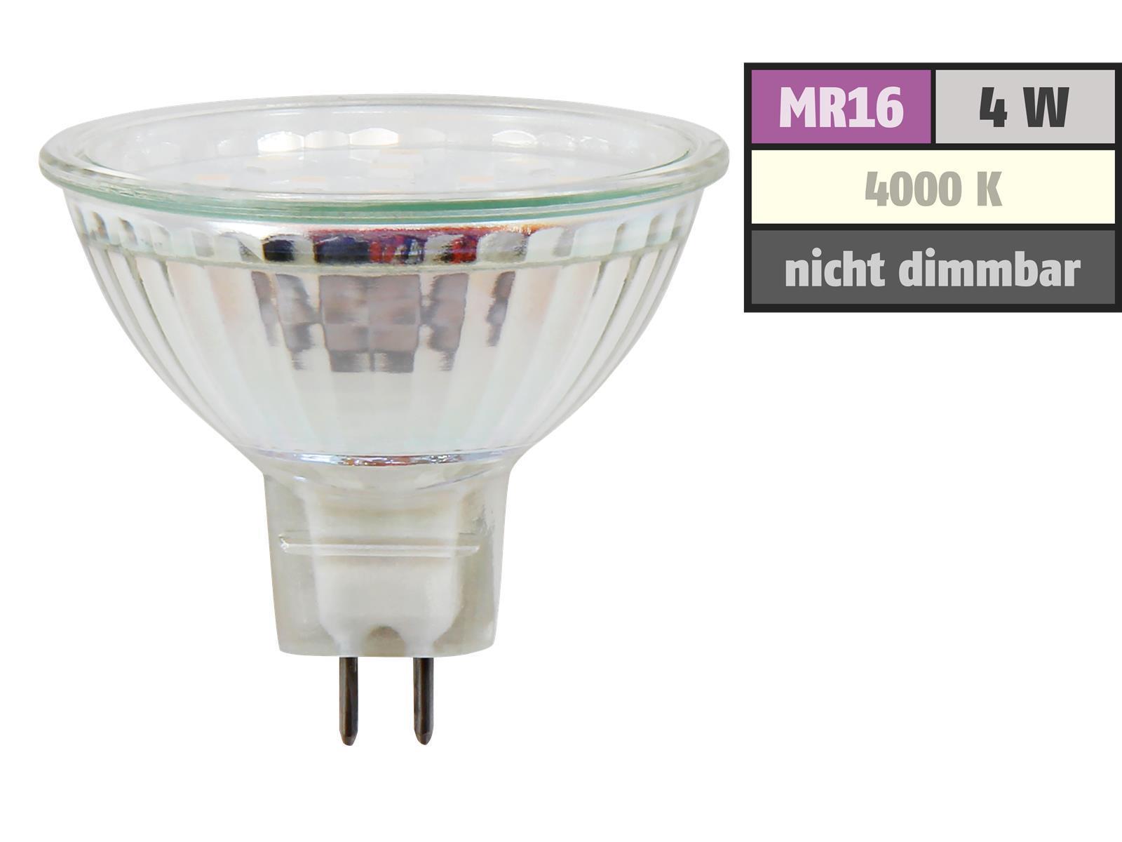 LED Strahler MR16 H40 SMD120°, 3000k, 330lm, 12V/3W, warmweiß