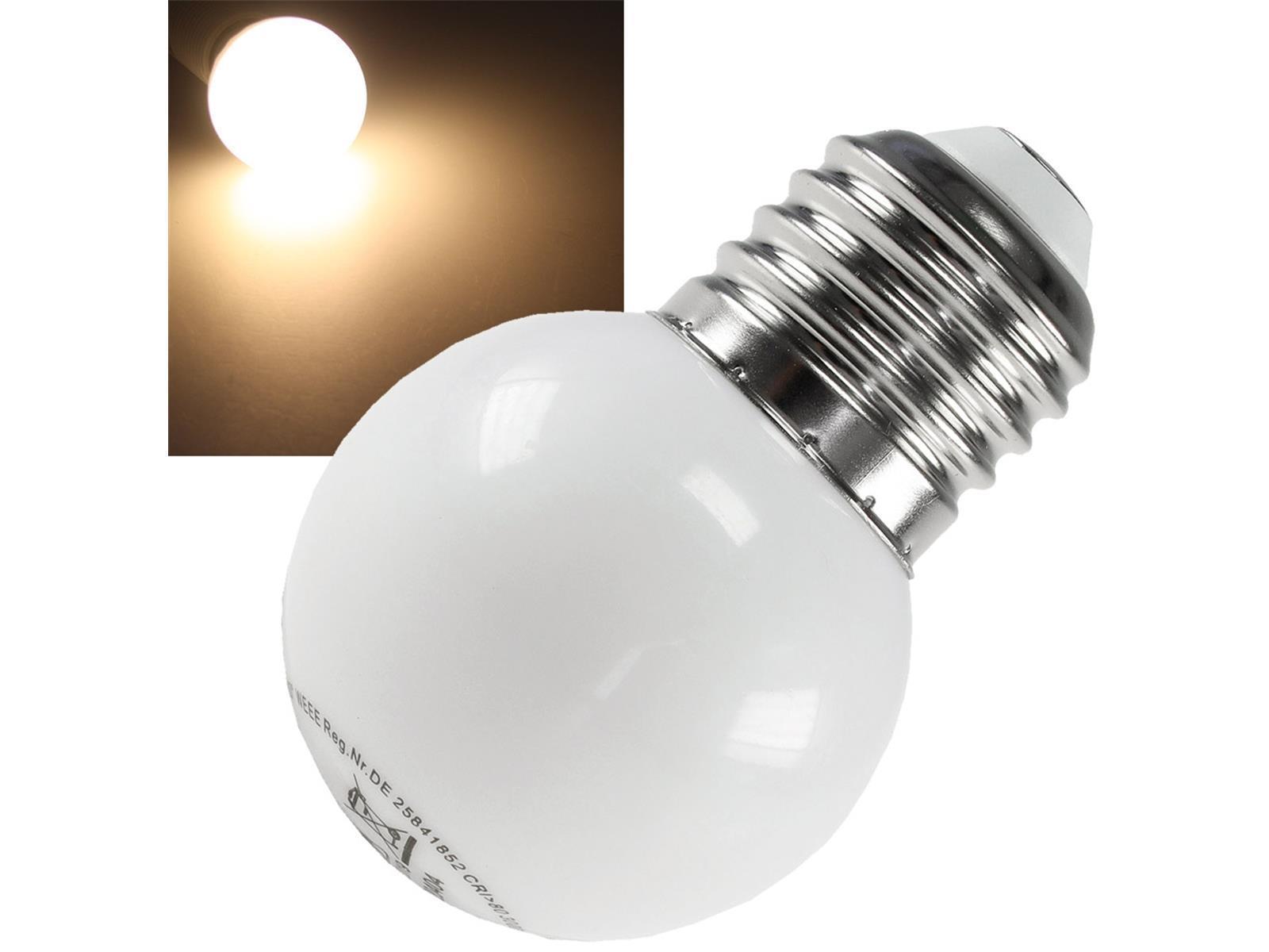 LED Tropfenlampe E27, 40mm Ø, warmweiß 3000k, 34lm, 120°, 230V/1W