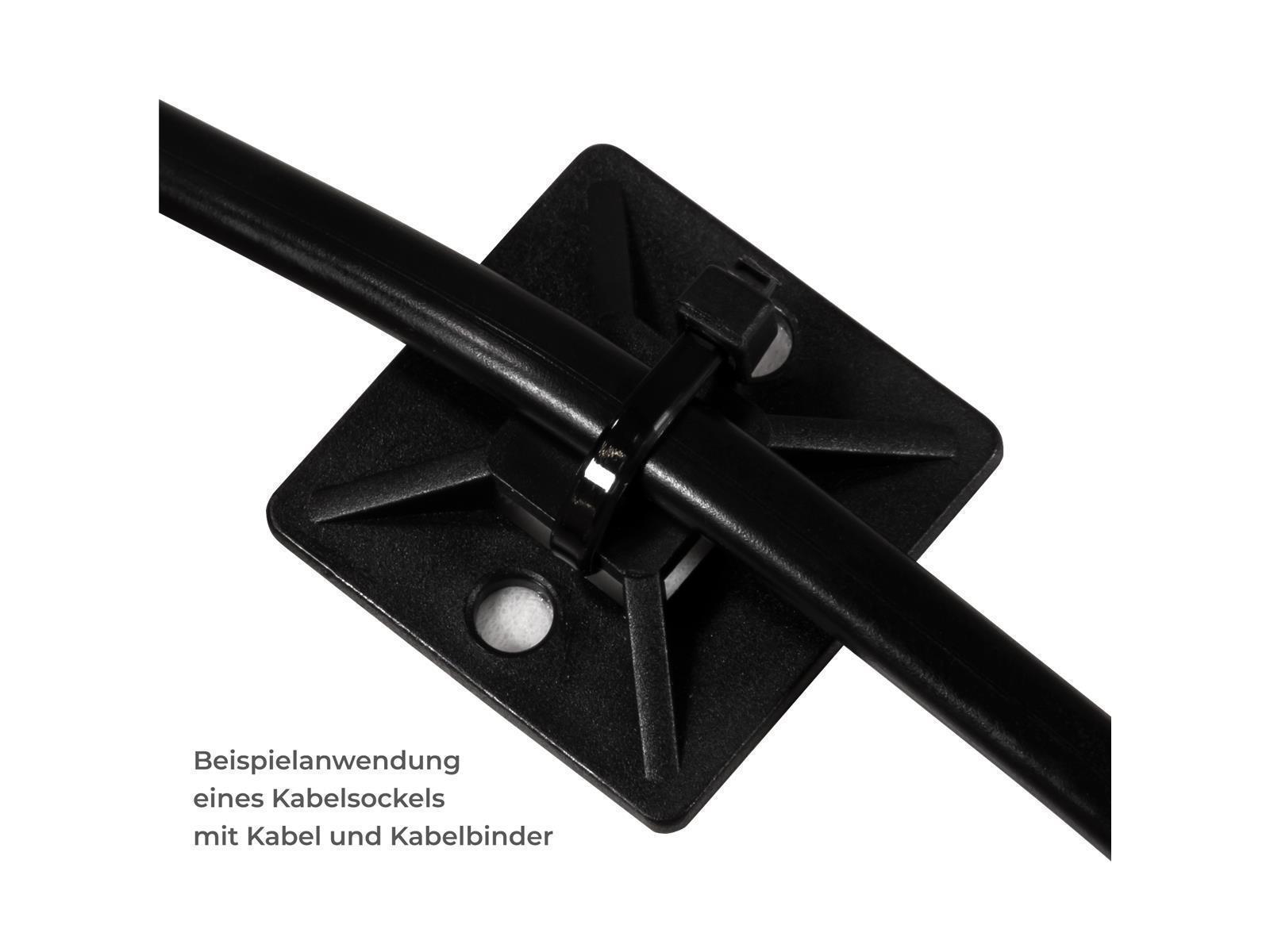 Kabelsockel McPower für Kabelbinder 25x25mm, schwarz, selbstklebend, 10er-Pack