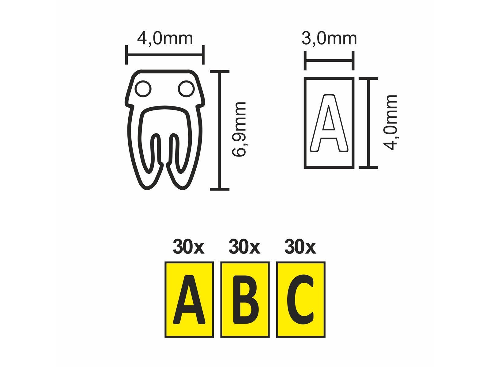 Kabelmarker-Clips McPower, bedruckt mit Buchstaben, Kabeldurchmesser bis 3mm