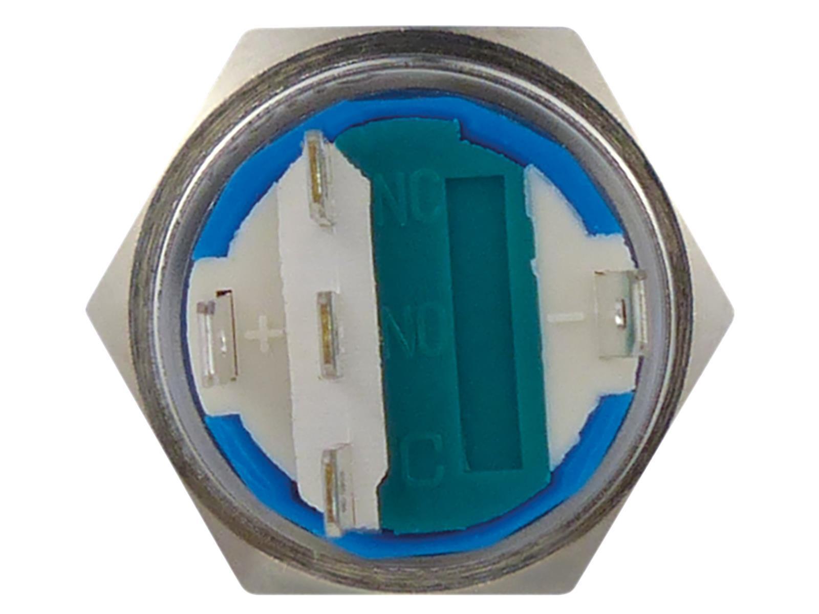 Vollmetallschalter mit Ringbeleuchtung, grün, 19mm-Ø, 250V, 5A, Lötanschluss