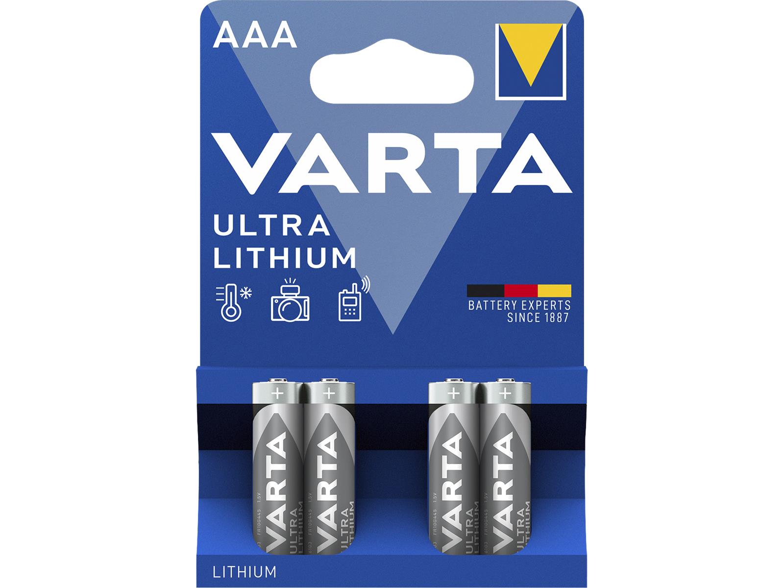 Micro-Batterie VARTA Professional Lithium, Typ AAA/6103, 4er-Blister