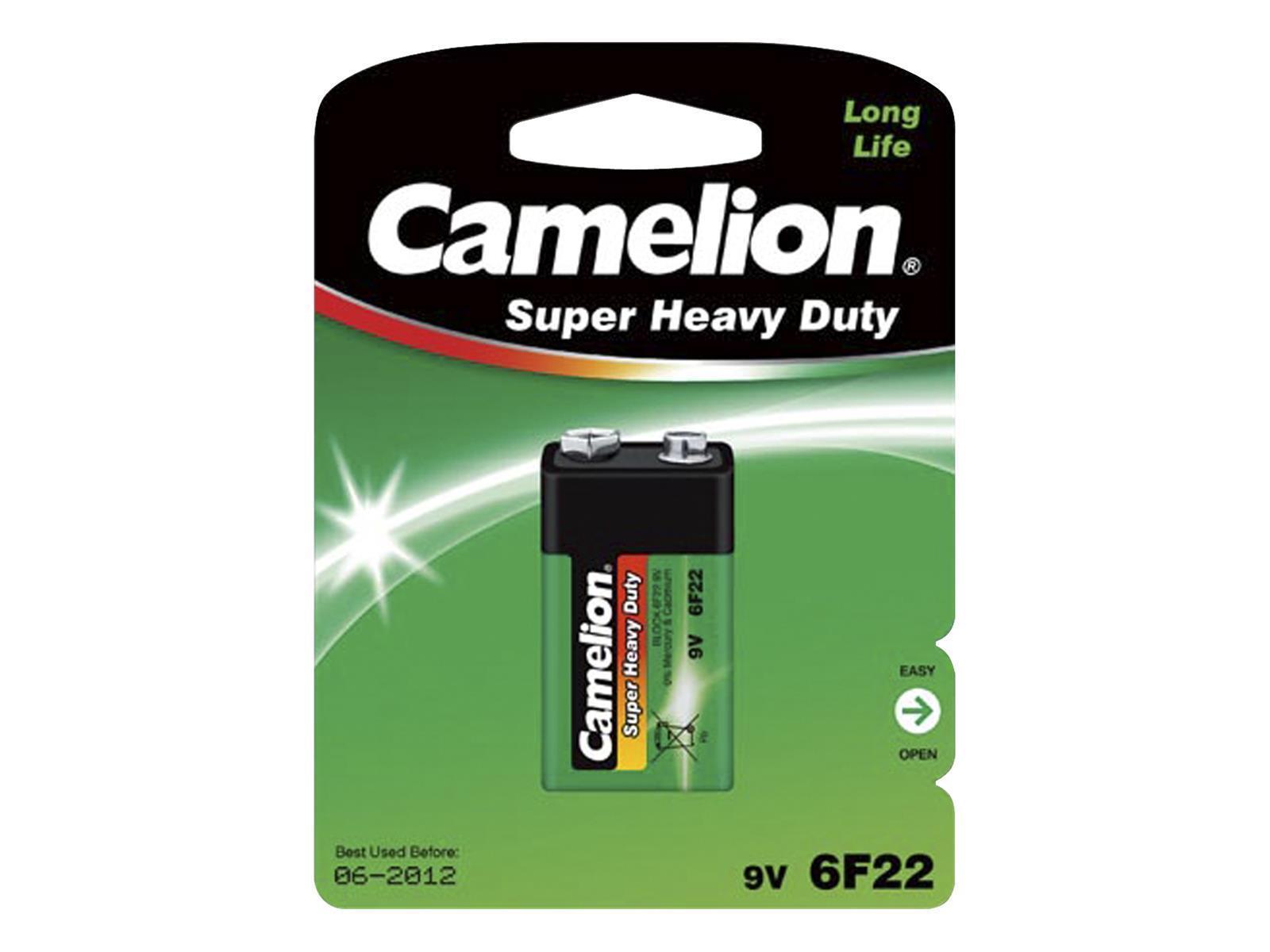 Block-Batterie CAMELION Super Heavy Duty 9 V, Typ 6F22, 1er-Blister