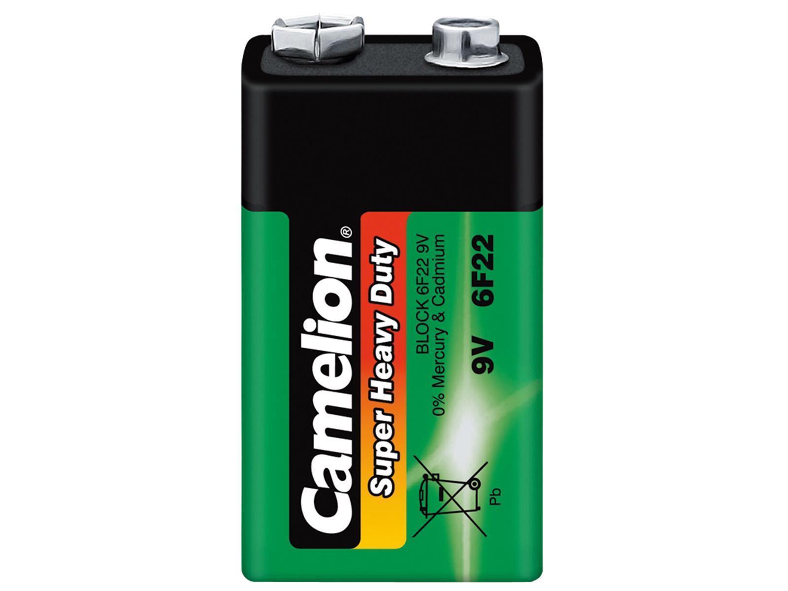 Block-Batterie CAMELION Super Heavy Duty 9V, Typ 6F22, 1er-Shrink