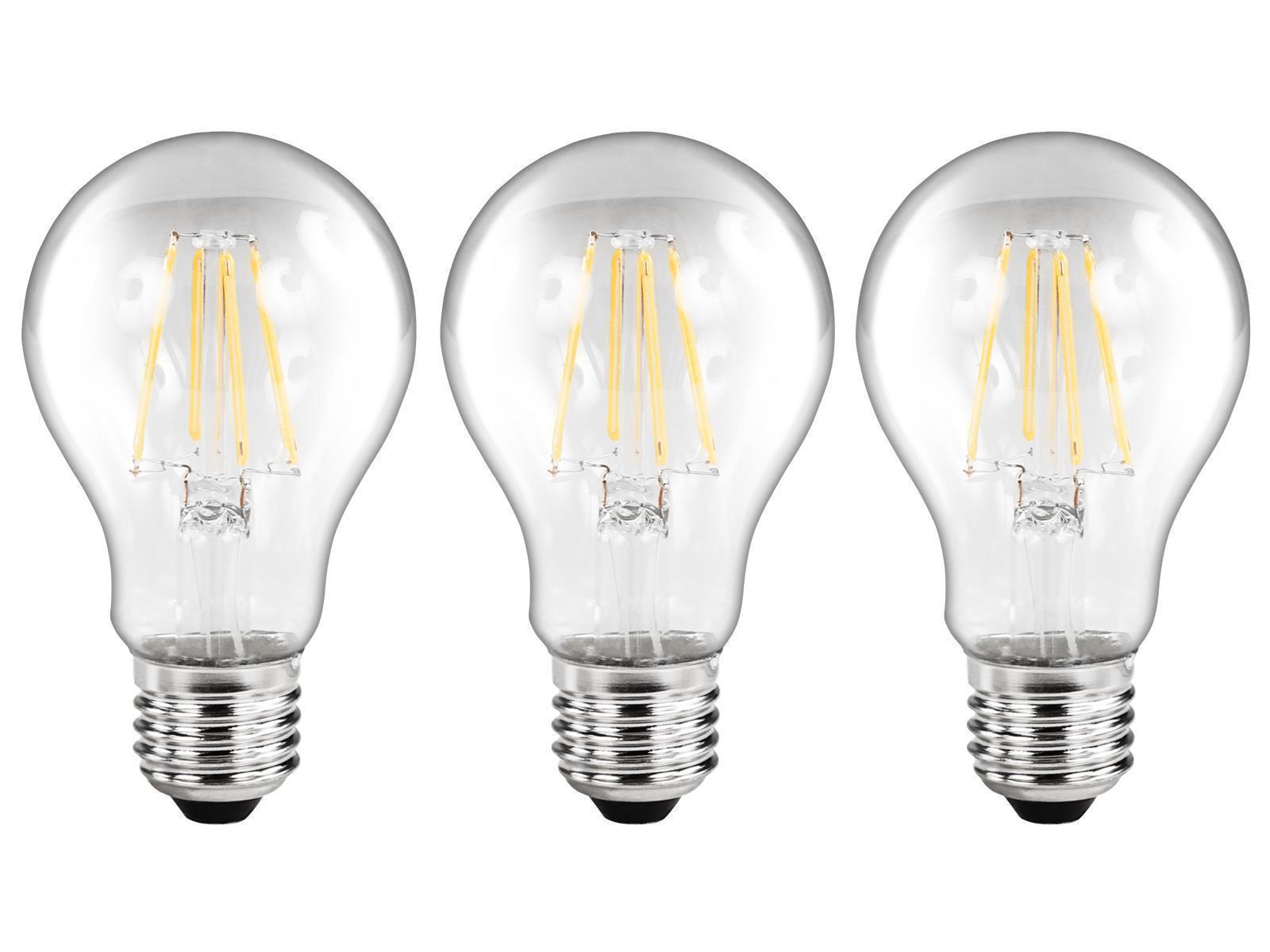 LED Filament Set McShine, 3x Glühlampe, E27, 6W, 810lm, warmweiß, klar