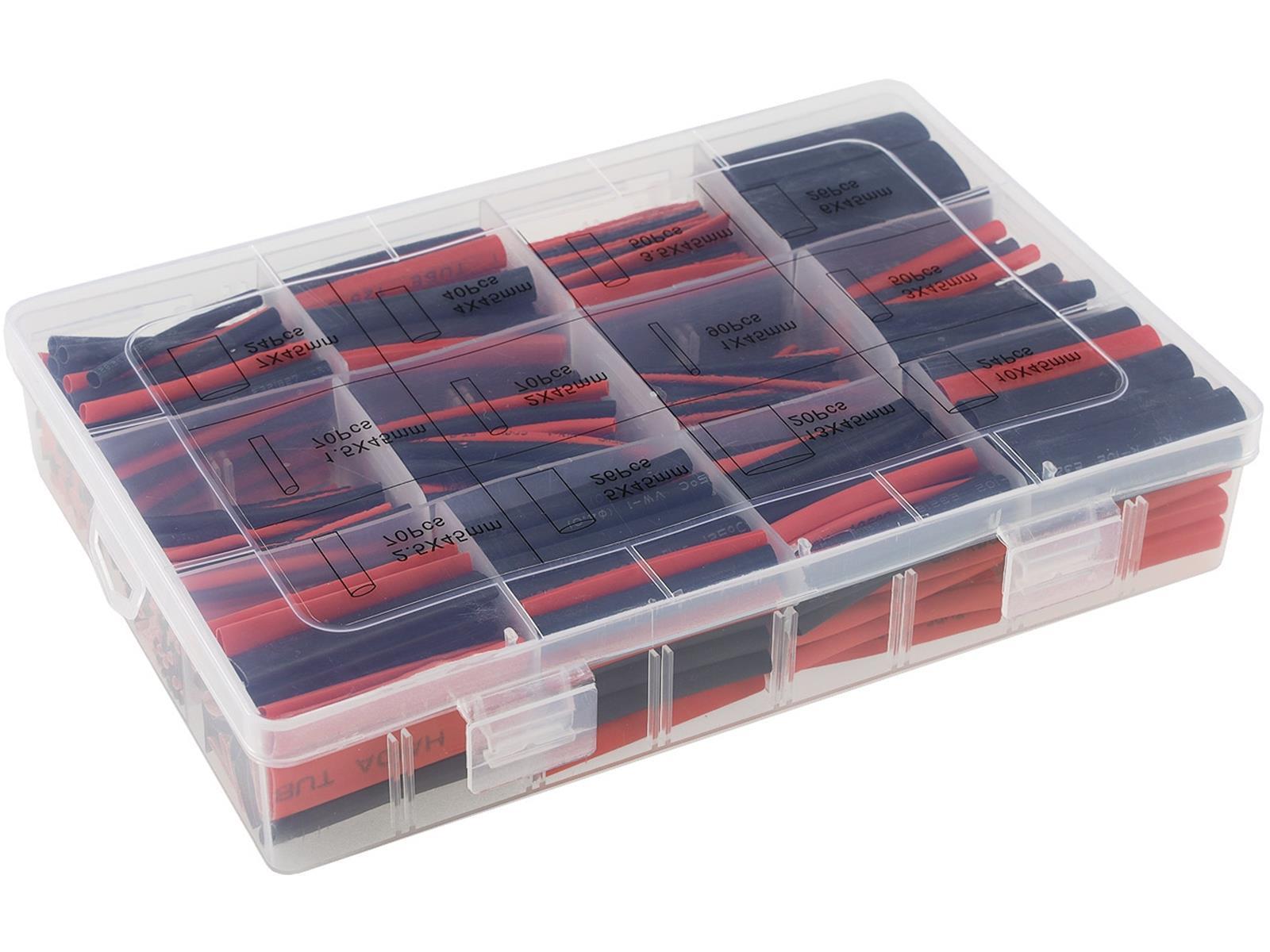 Schrumpfschlauch-Sortiment, 560-teiligin Plastikbox, Ratio 2:1, schwarz + rot