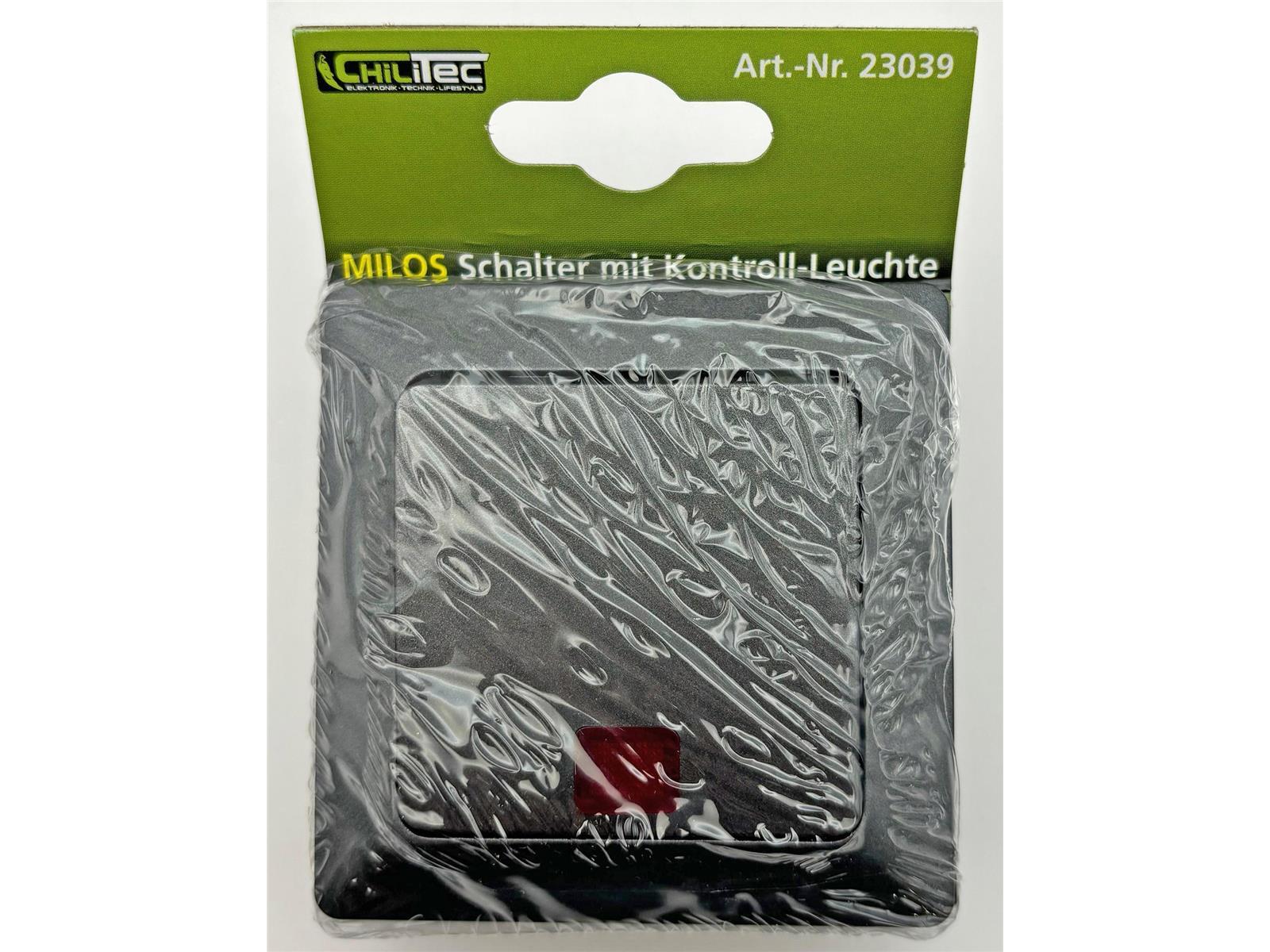 MILOS Kontroll Schalter mit Lämpchen 250V 10A, inkl. Rahmen, UP, anthrazit