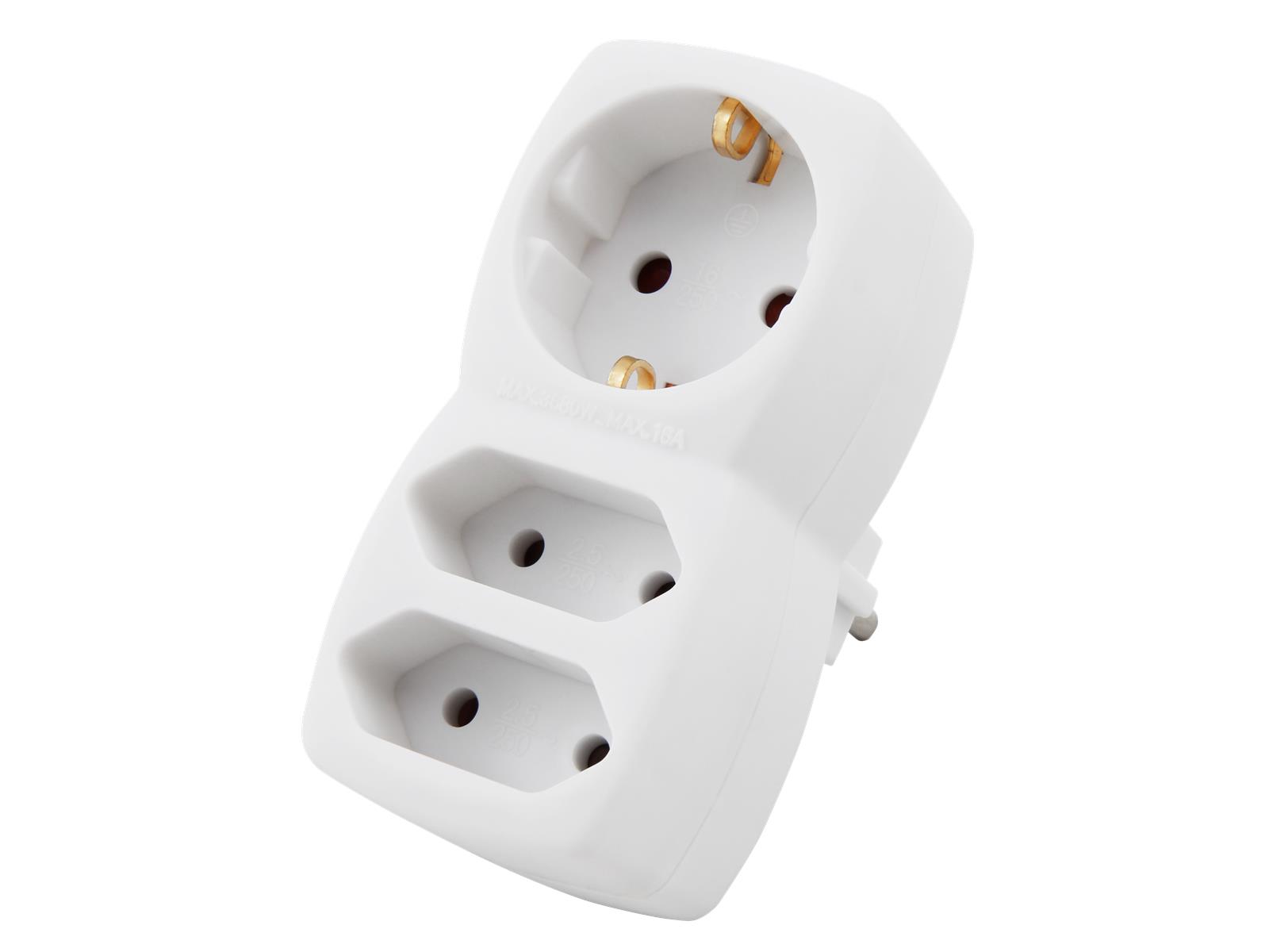Steckdosenadapter 1x Schutzkontakt / 2x Euro, McPower, weiß