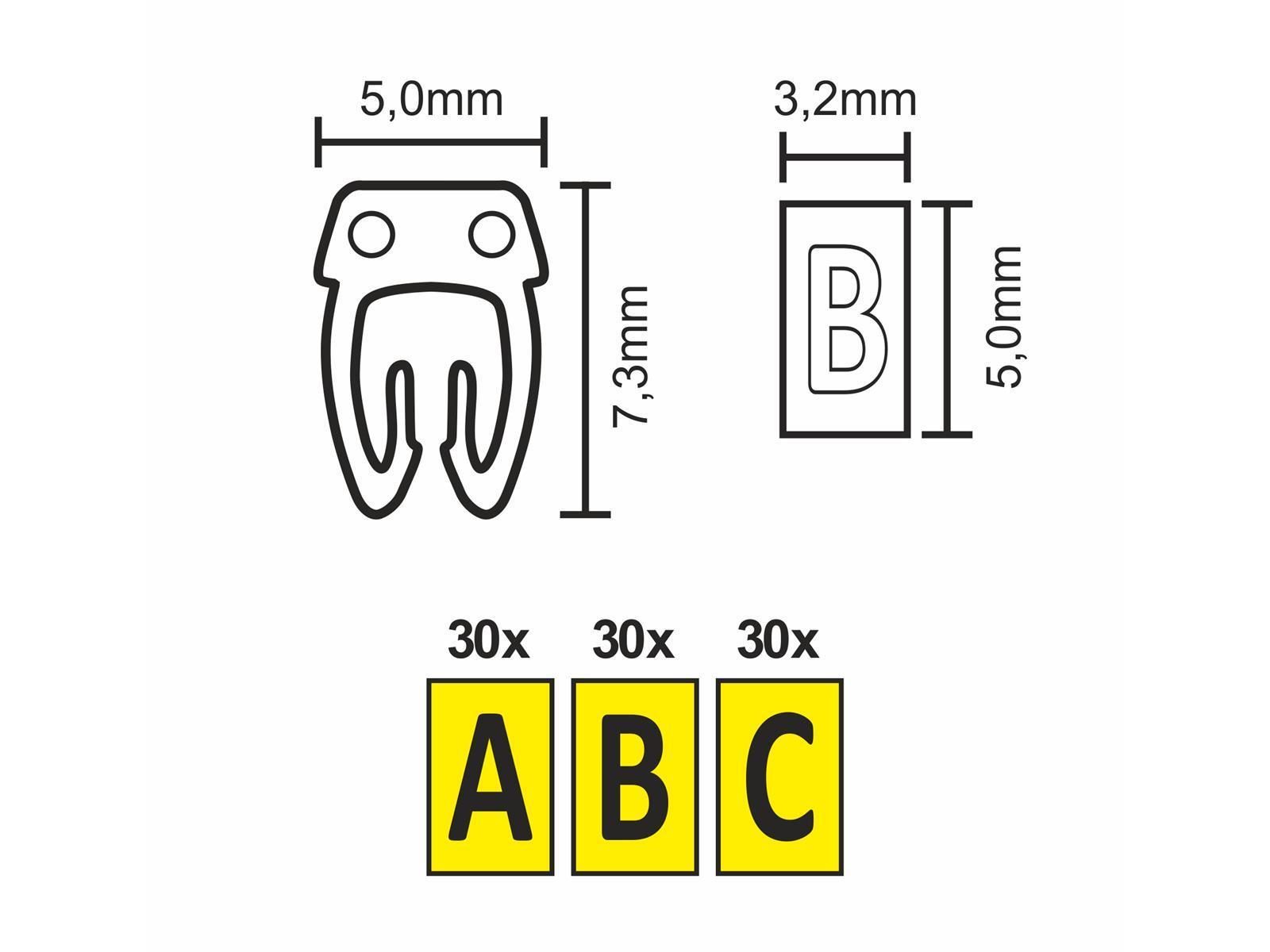Kabelmarker-Clips McPower, bedruckt mit Buchstaben, Kabeldurchmesser bis 4mm