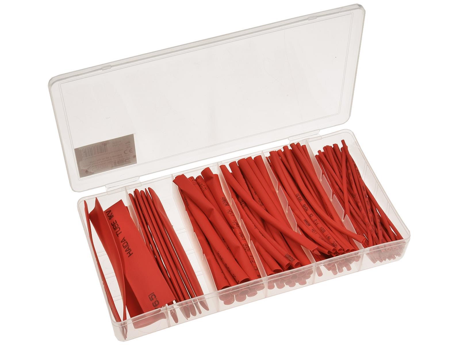 Schrumpfschlauch-Sortiment, 100-teiligin praktischer Box, rot