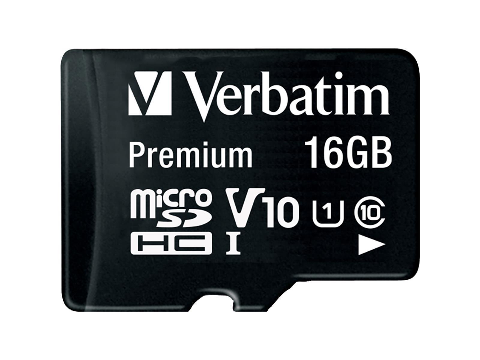 Micro SDHC Card Verbatim, 16GB Speicherkapazität, inkl. Adapter, Class 10