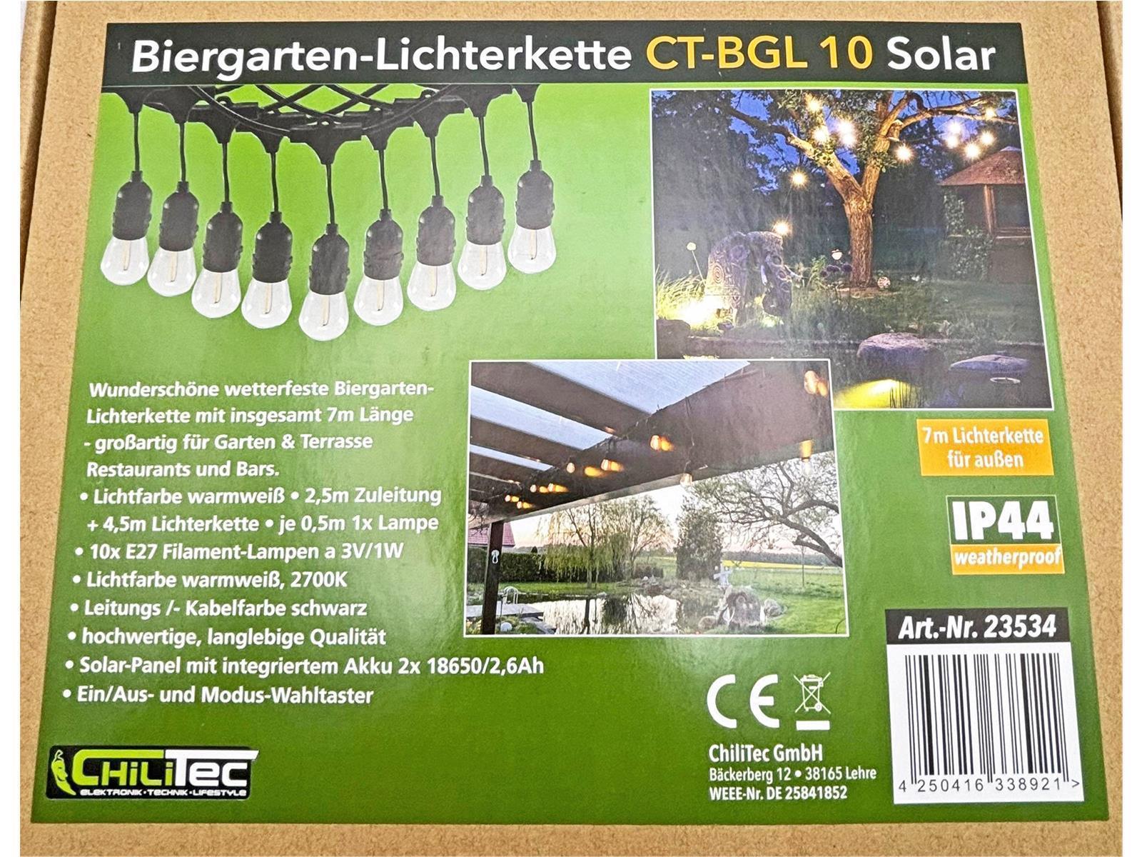 Biergarten-Lichterkette "CT-BGL 10Solar" 2m + 4,5m, 10x Filament Led Lampe, IP44