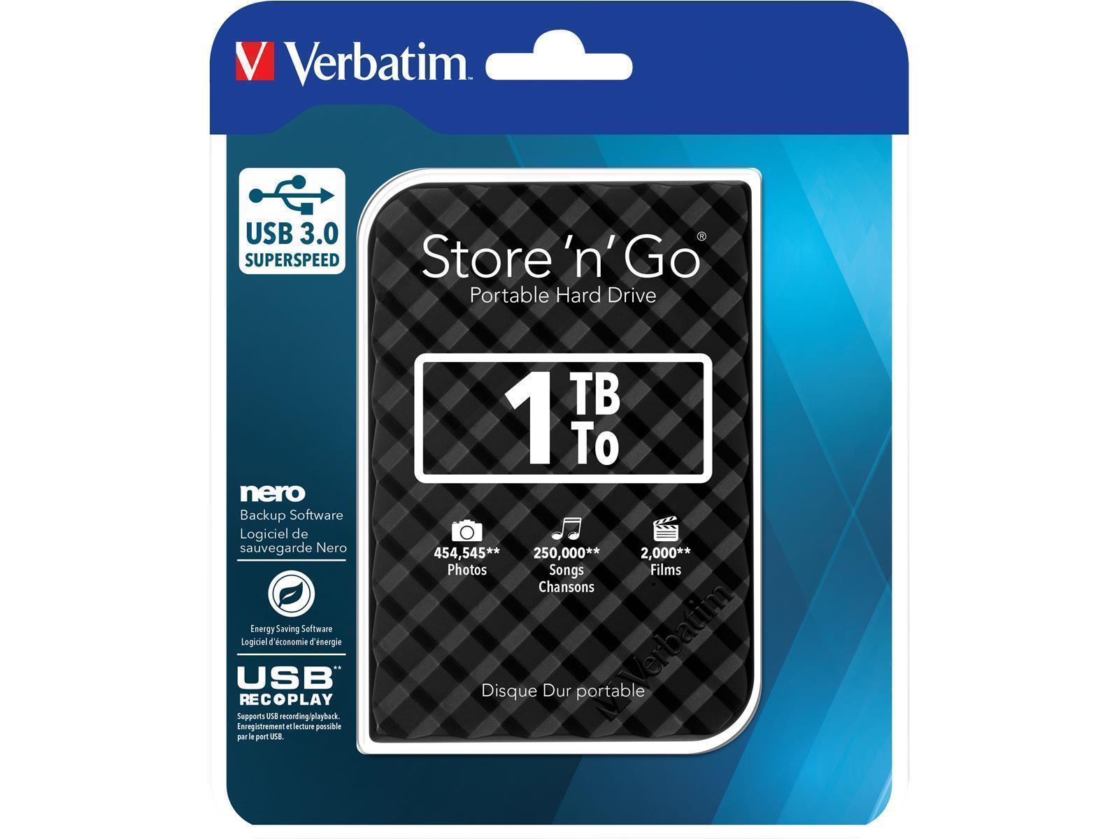 Externe Festplatte ''Store 'n' Go'' Verbatim, 1 TB Speicher, USB 3.0, inkl. Kabel