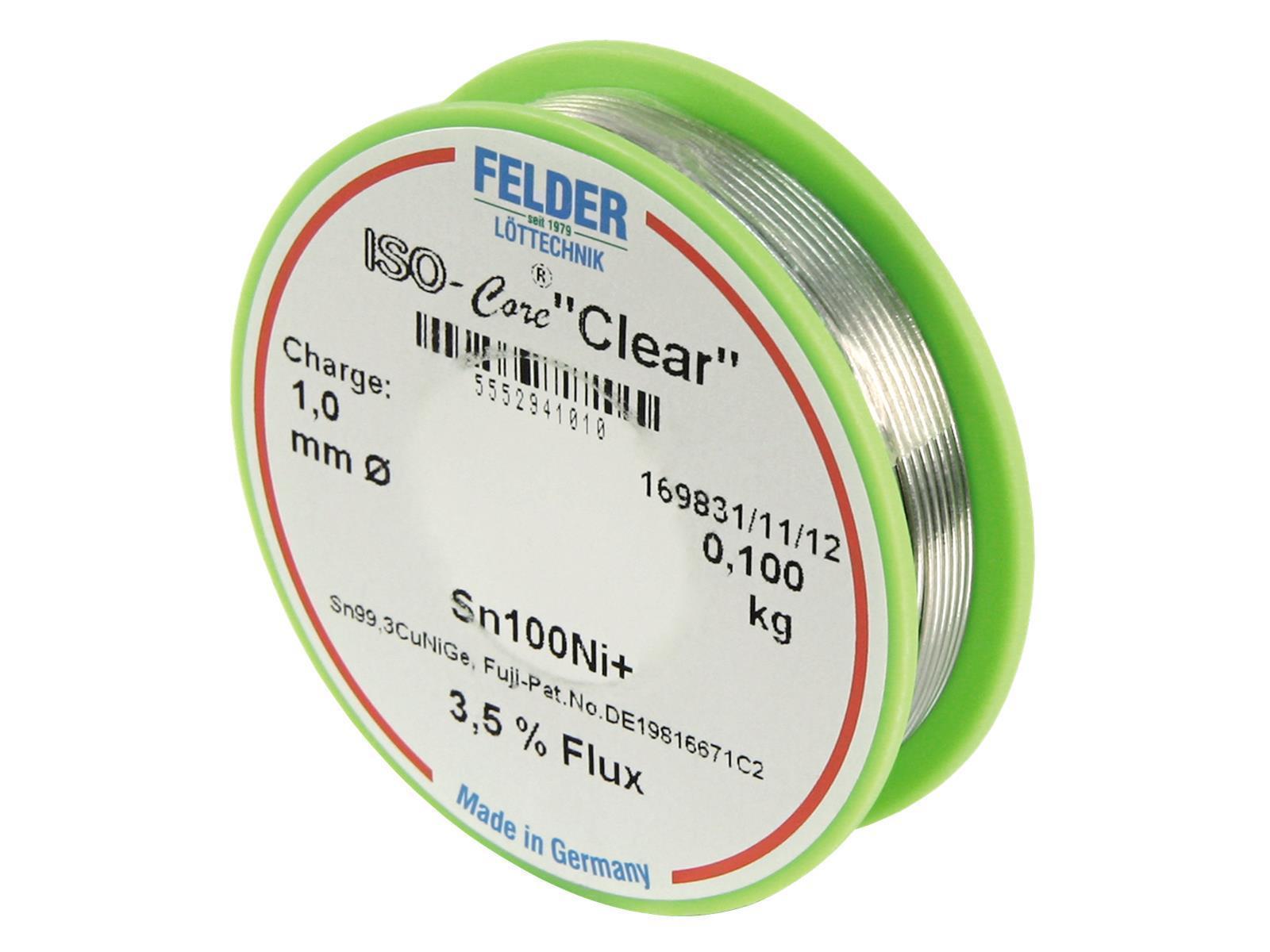 Lötzinn auf Rolle FELDER, ISO-Core ''Clear'', 1,0mm, 100g, bleifrei (Sn100%Ni+)