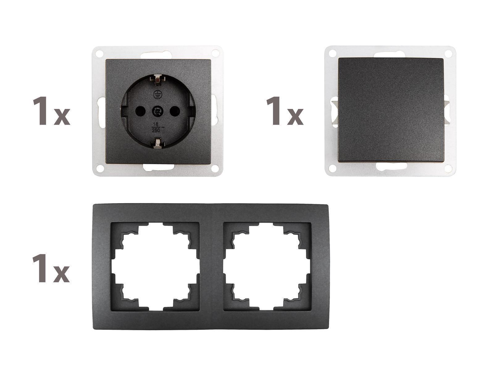 Schalter und Steckdosen Set McPower Flair ''Tür 2-fach Profi'' 3-teilig, anthrazit