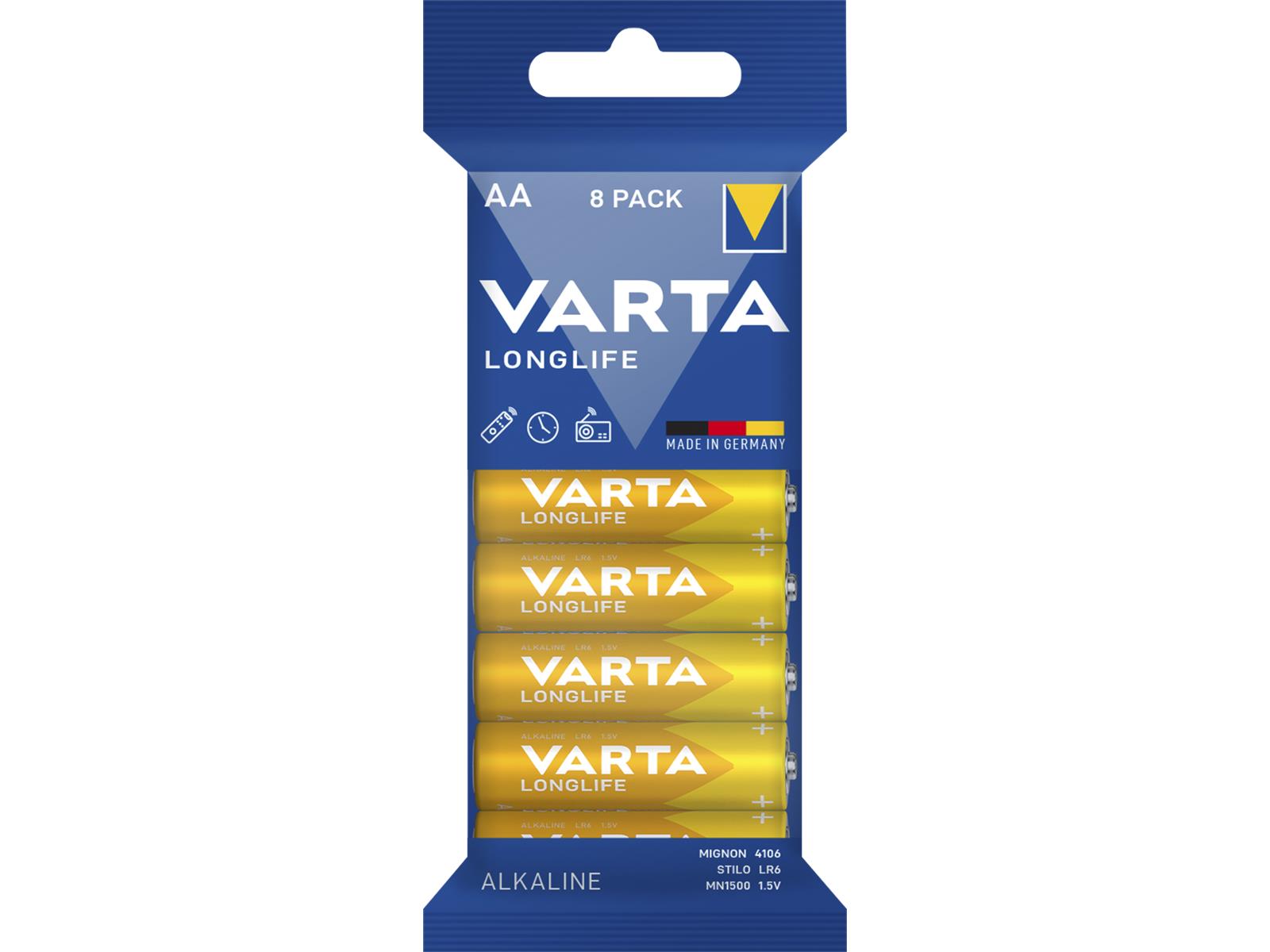 Mignon-Batterie VARTA ''LONGLIFE'' Alkaline, 1,5V, Typ AA, 8er-Pack