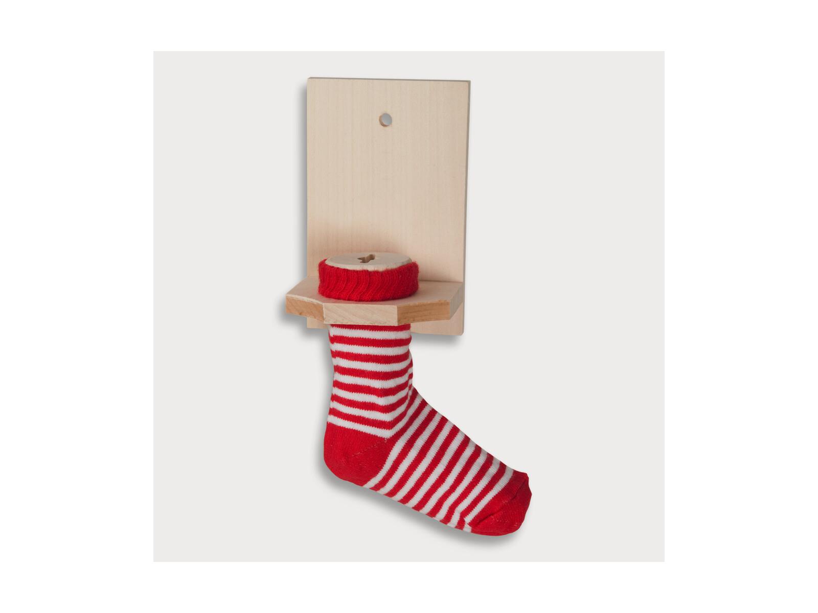 Sparstrumpf, rote Socke aus Holz 12 cm