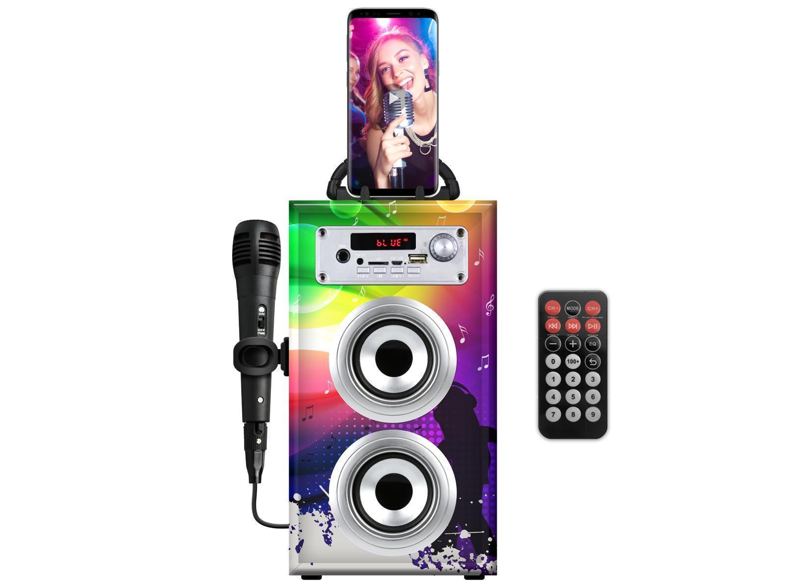 Karaoke- Set, inkl. Mikrofon, Bluetooth, Micro-USB, AUX, FM Radio, Fernbedienung