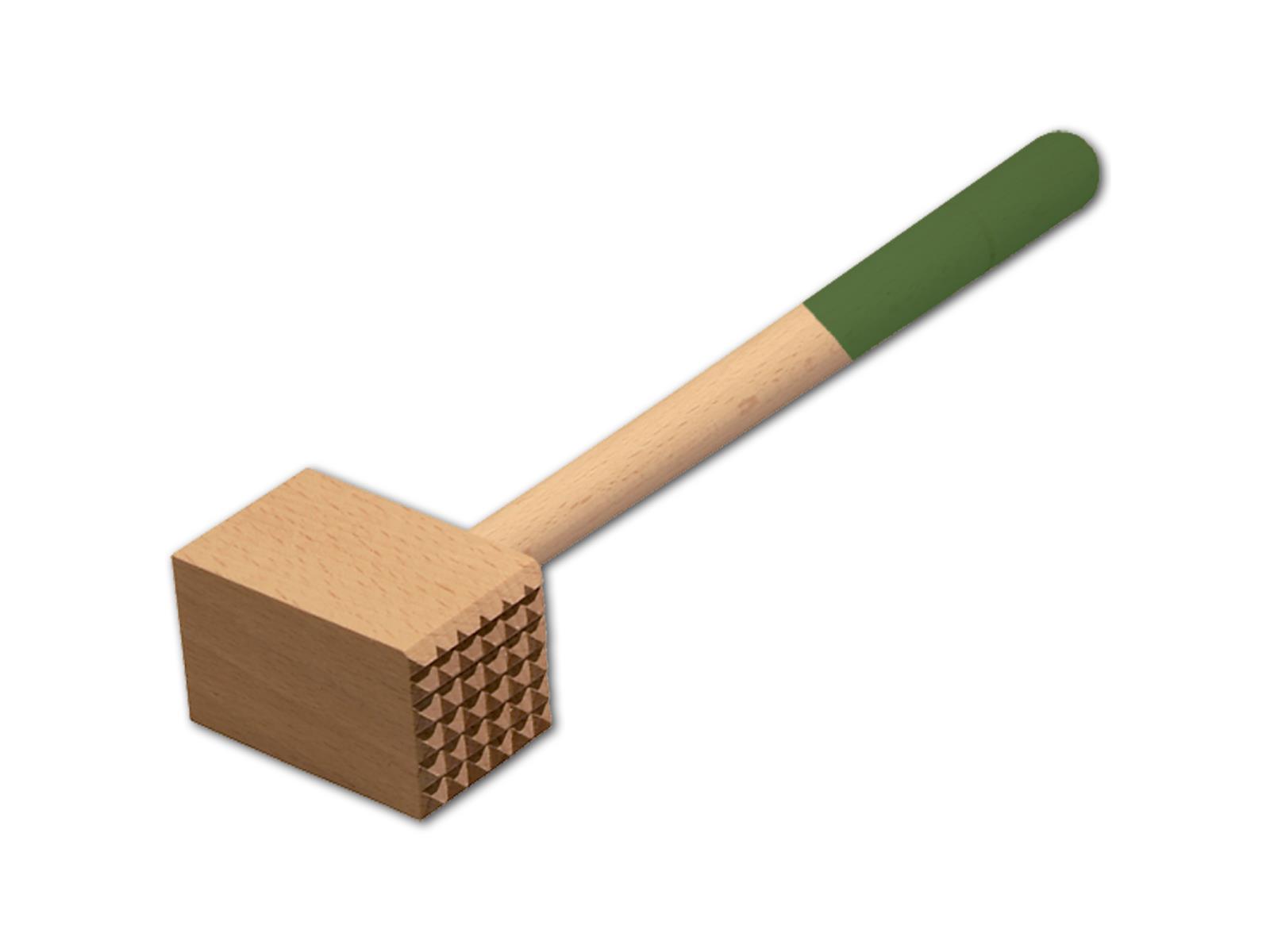 Fleischhammer, mit farbigem Griff, laubgrün, aus Holz 28 cm