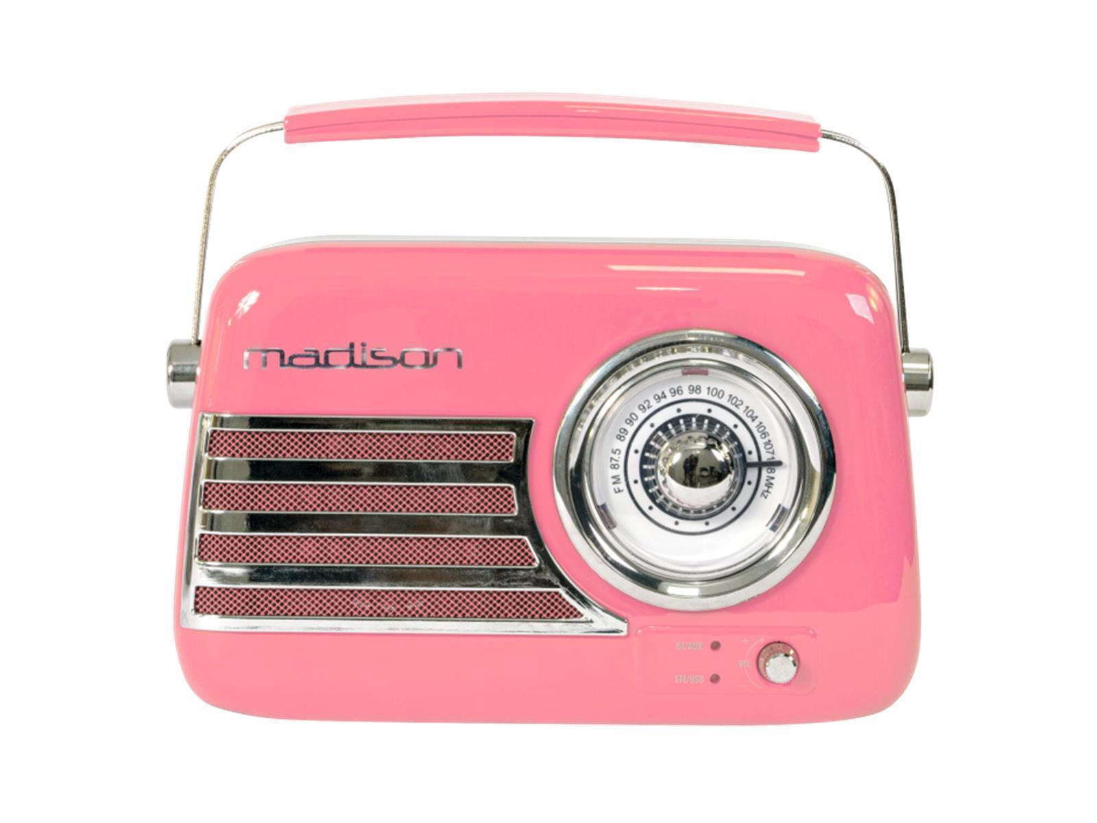 Tragbares Nostalgie Radio ''FREESOUND-VR40P'' mit Bluetooth, USB & FM 30W, pink