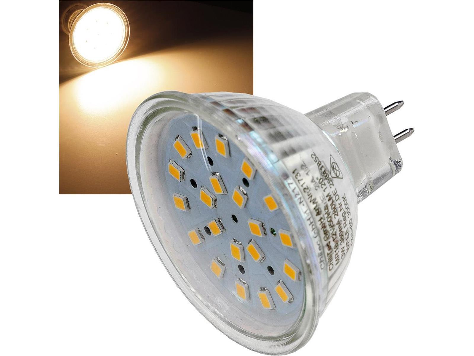 LED Strahler MR16 "H40 SMD"120°, 3000k, 330lm, 12V/3W, warmweiß