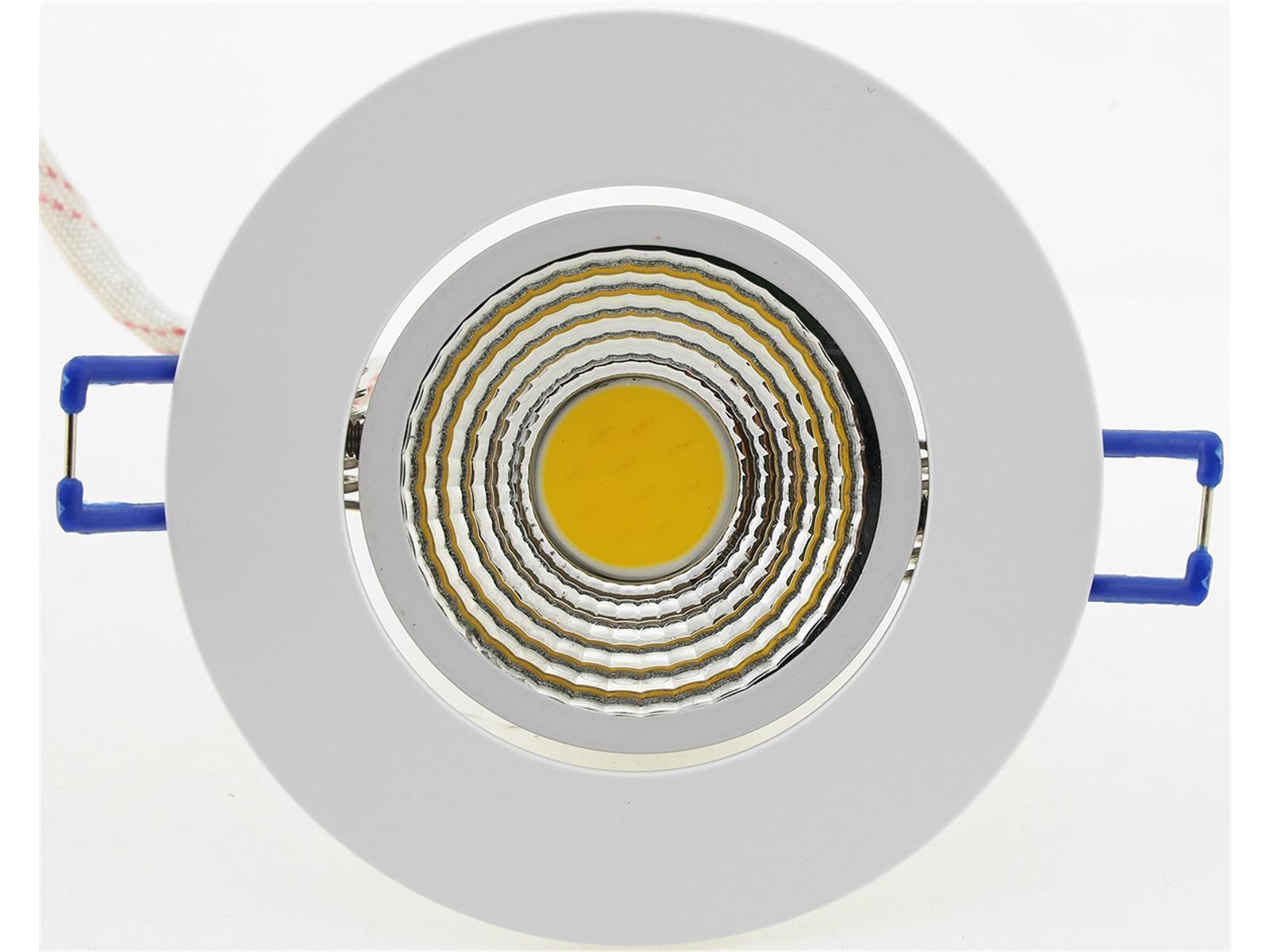 LED-Einbauleuchte "COB-5", 5W, 420lmALU, 3000K, 95°, Ø85xT47mm, Rahmen weiß